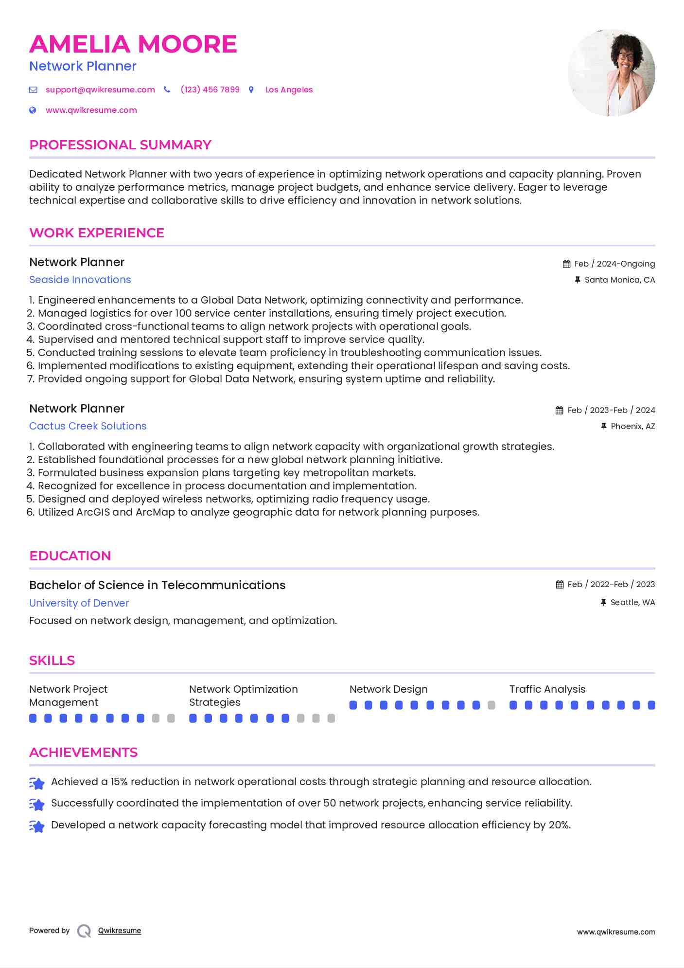 Network Planner Resume Model
