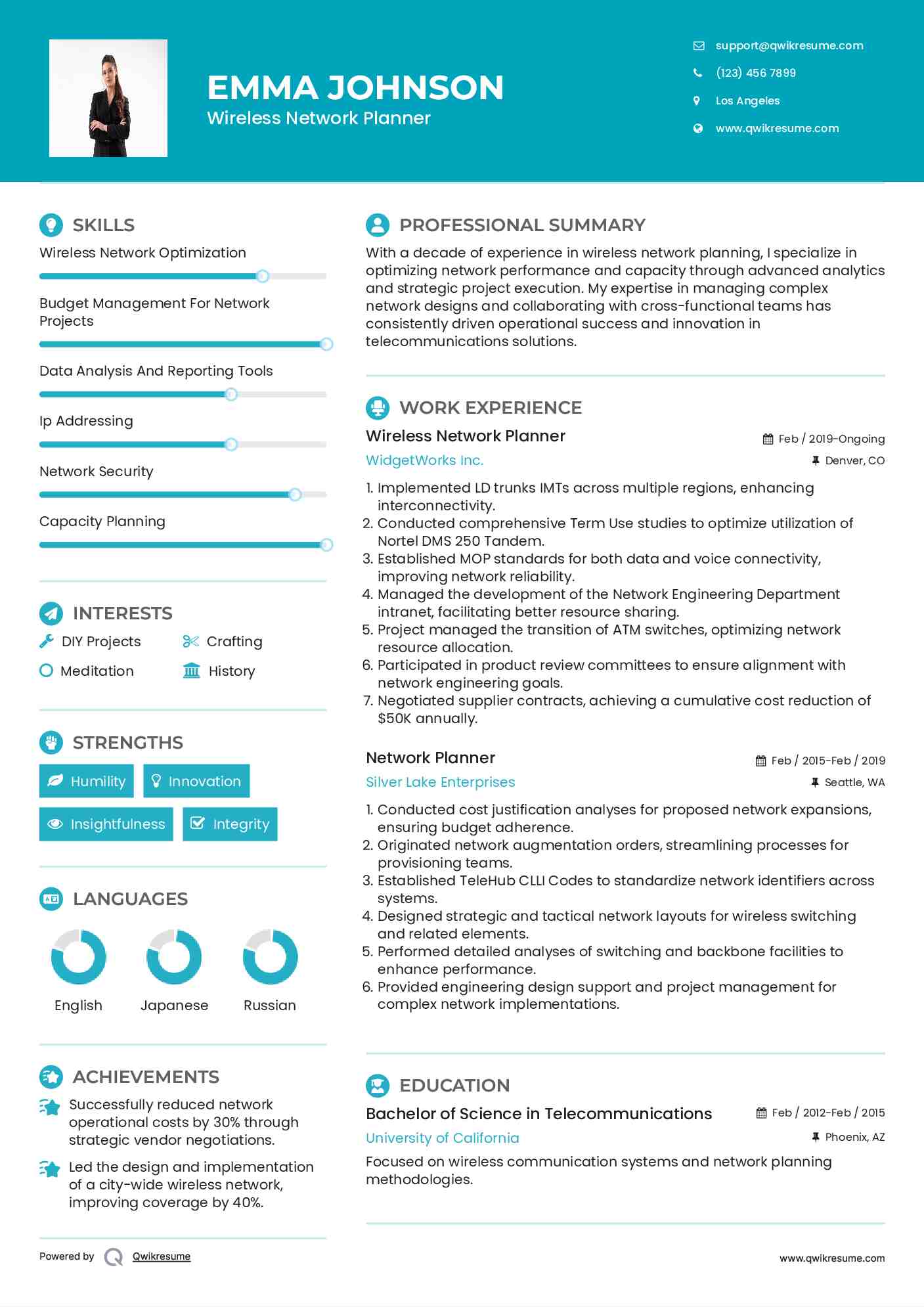 Wireless Network Planner
 Resume Format