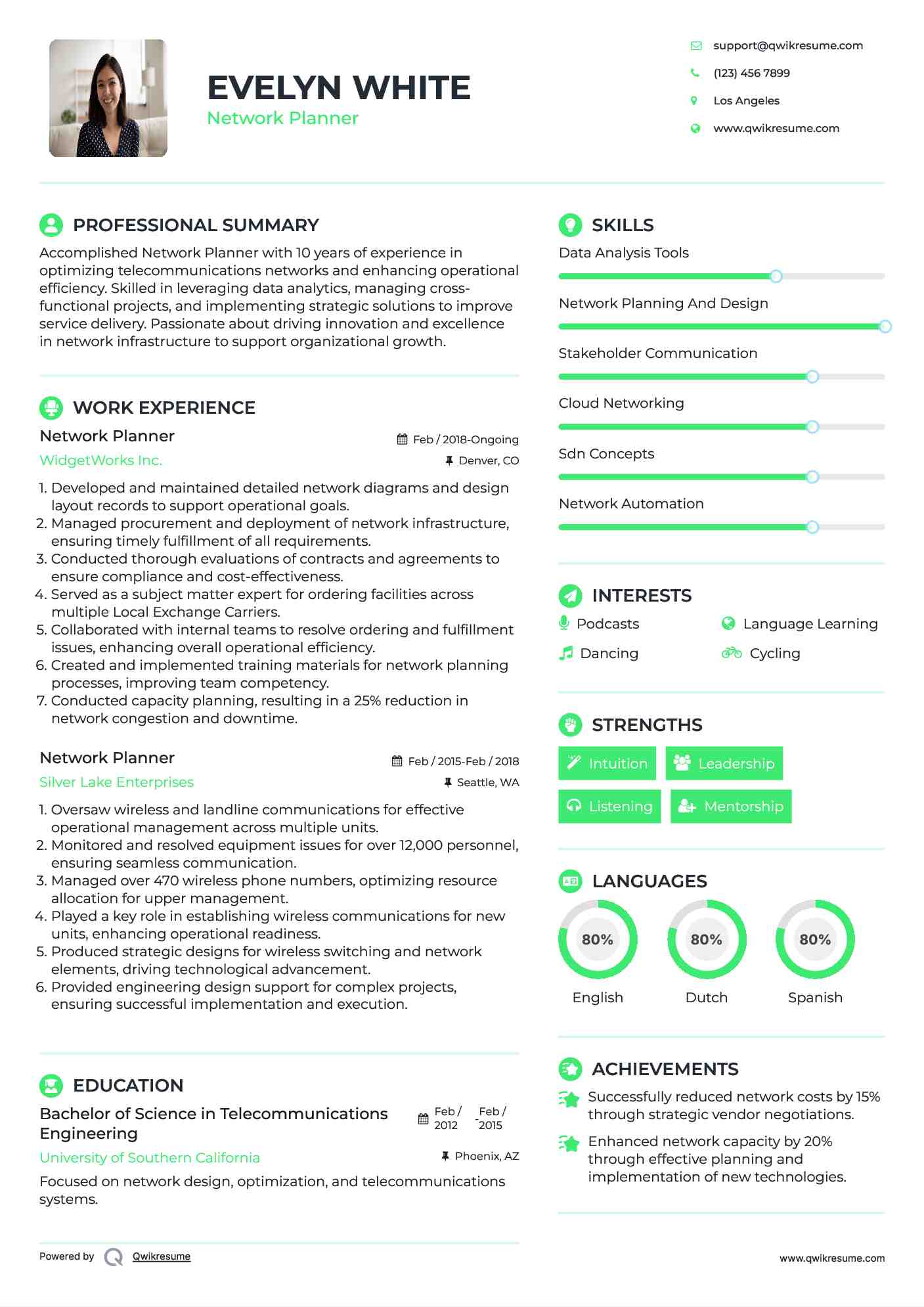 Network Planner Resume Samples QwikResume