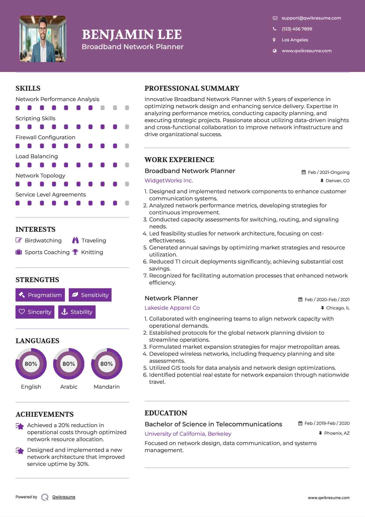 Broadband Network Planner
 Resume Example