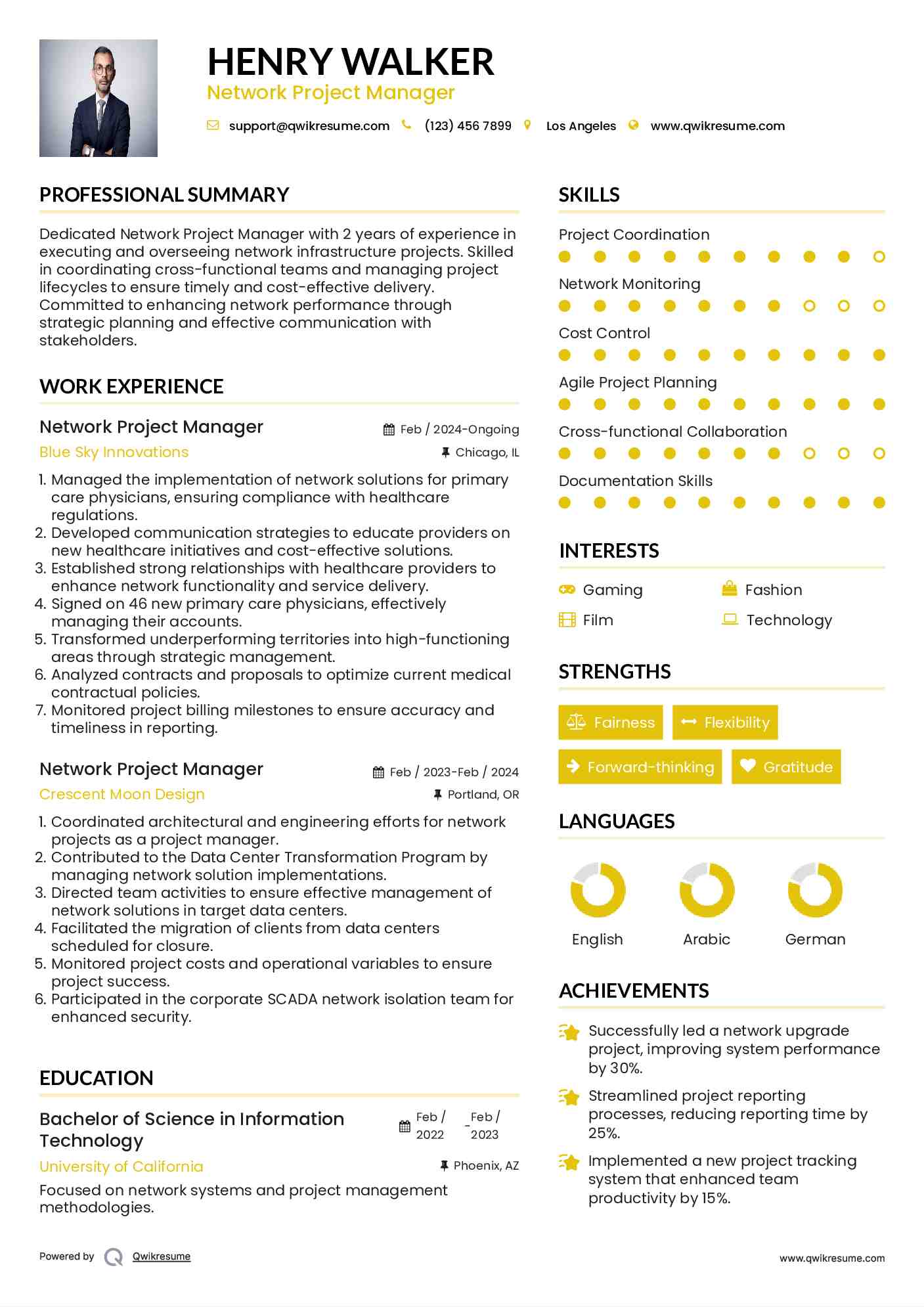 Network Project Manager Resume Format