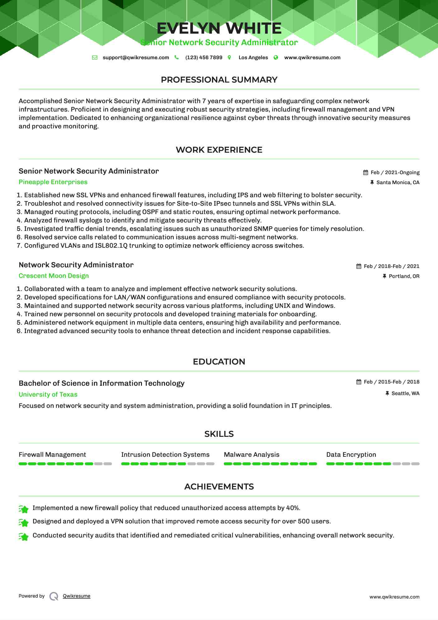 Senior Network Security Administrator Resume Example