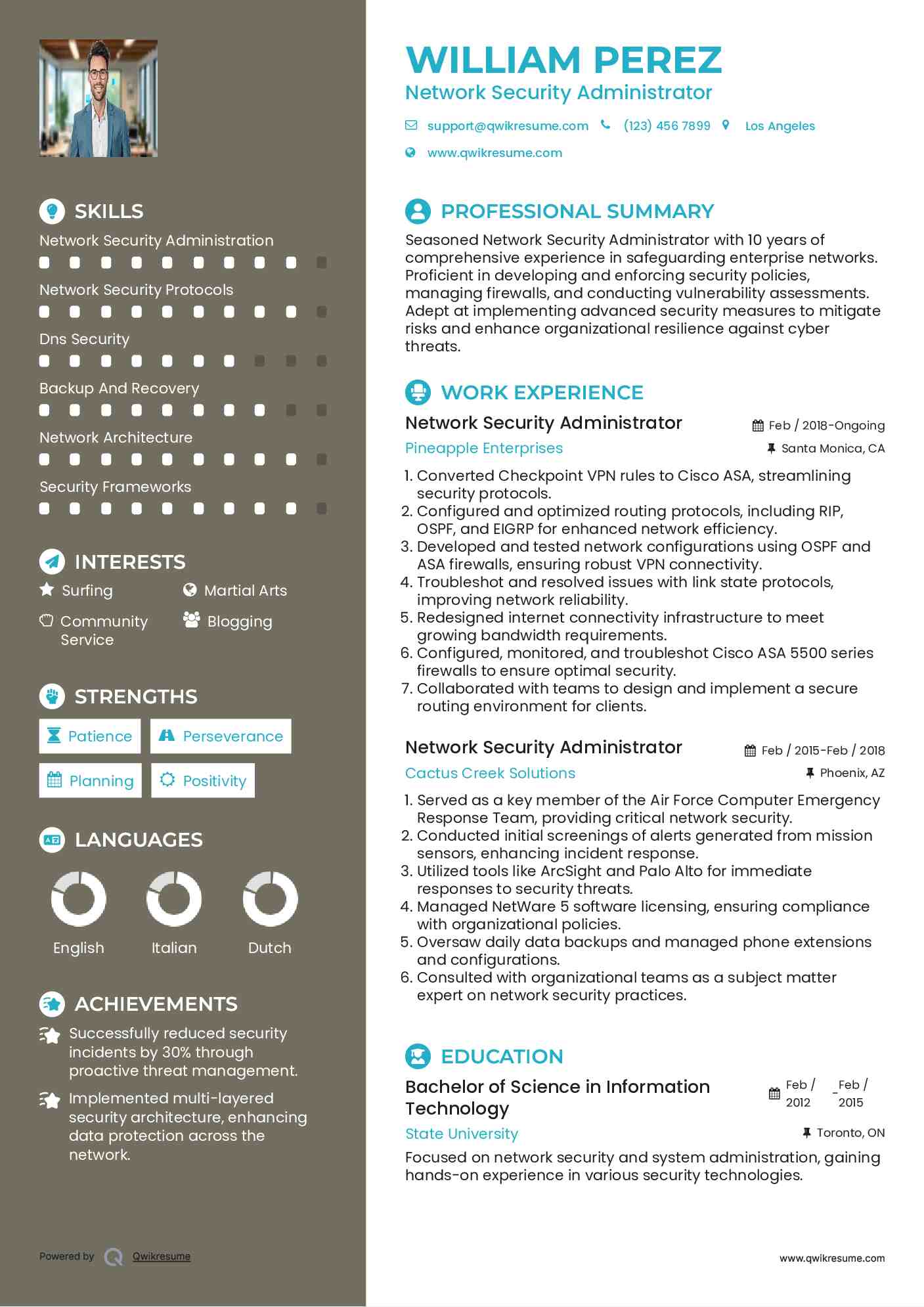 Network Security Administrator Resume Template