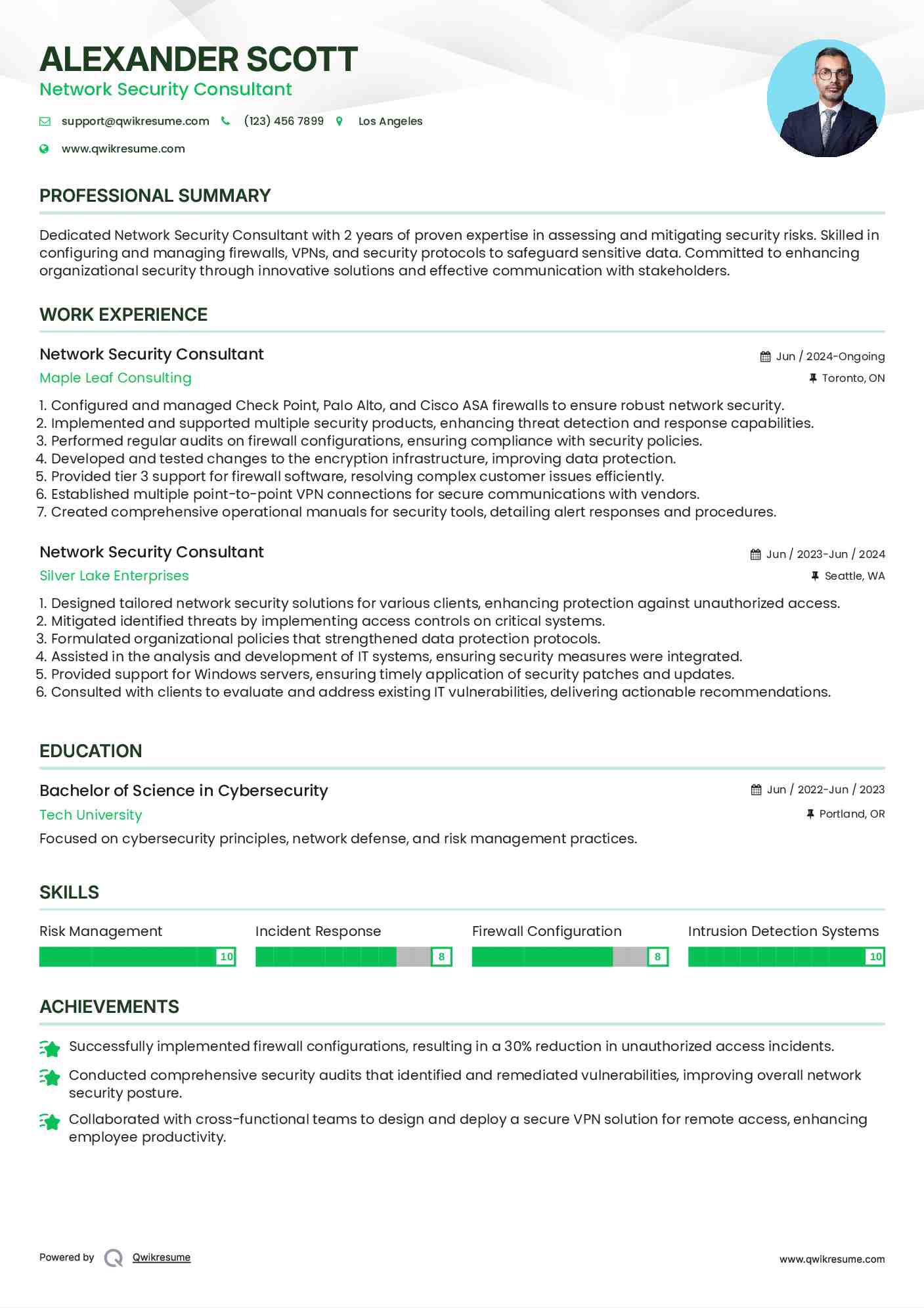 Network Security Consultant Resume Format