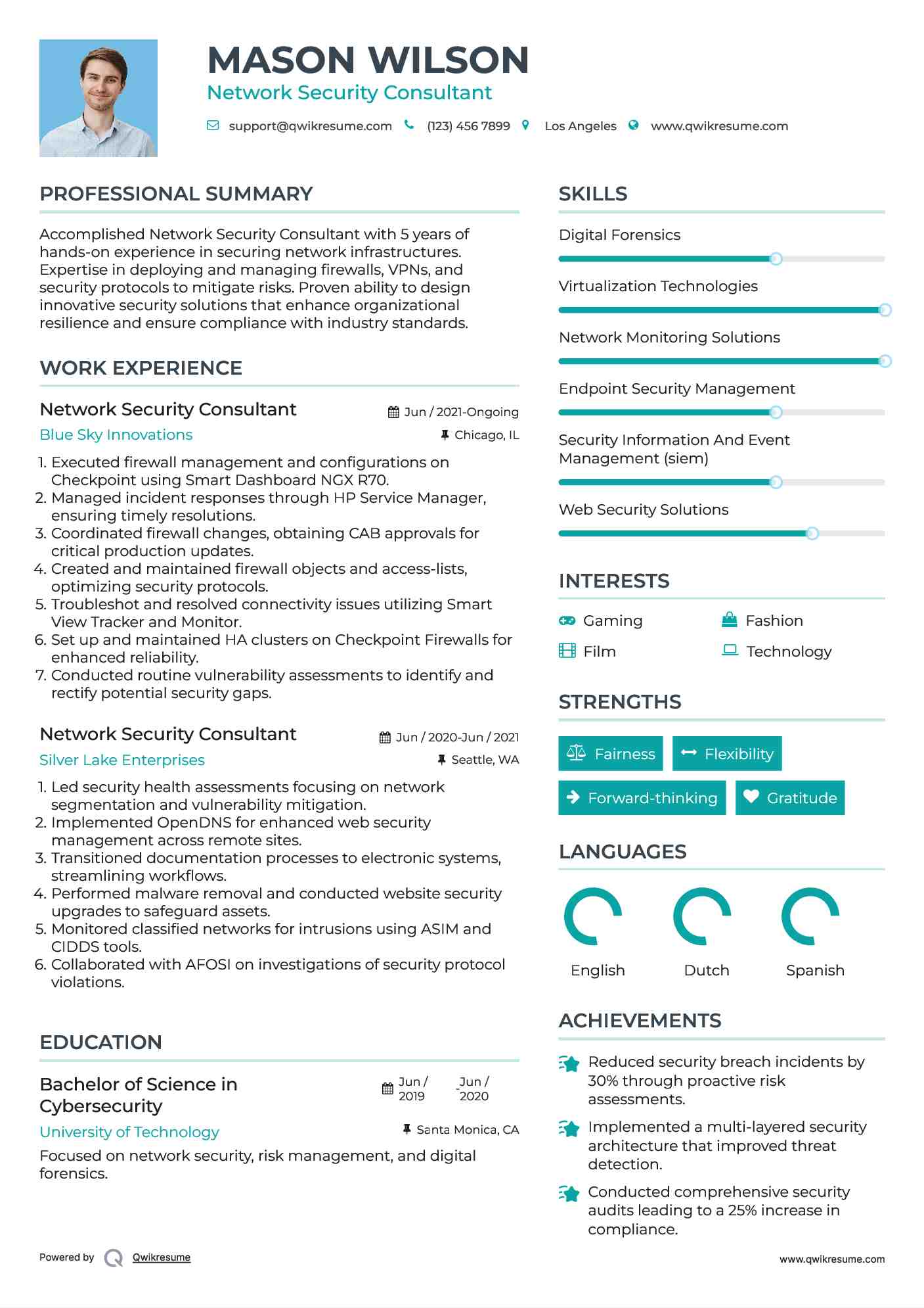 Network Security Consultant Resume Model