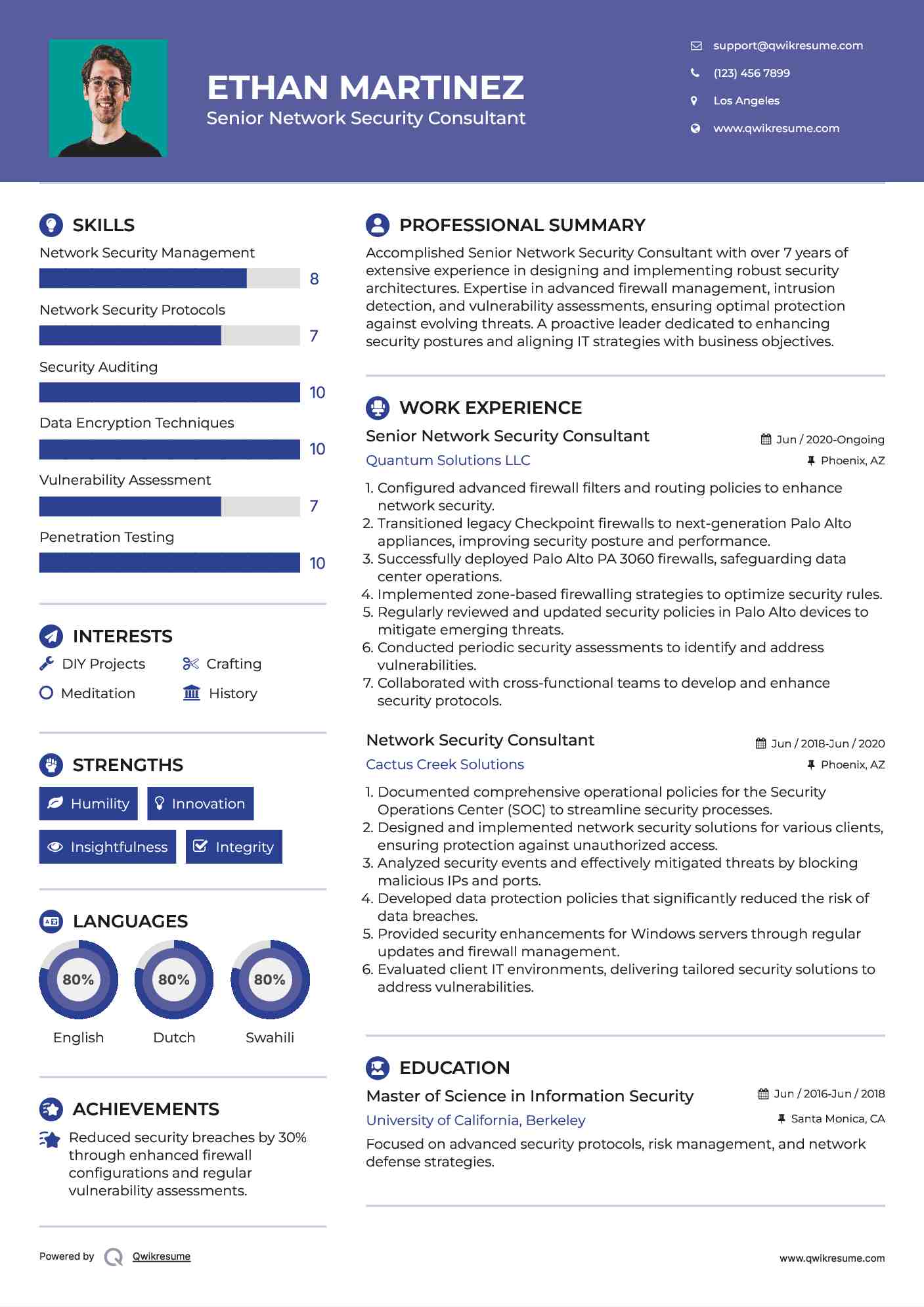 Senior Network Security Consultant Resume Sample