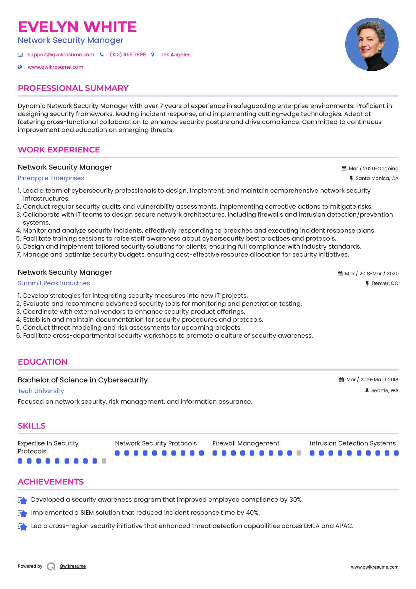 Network Security Manager Resume Template