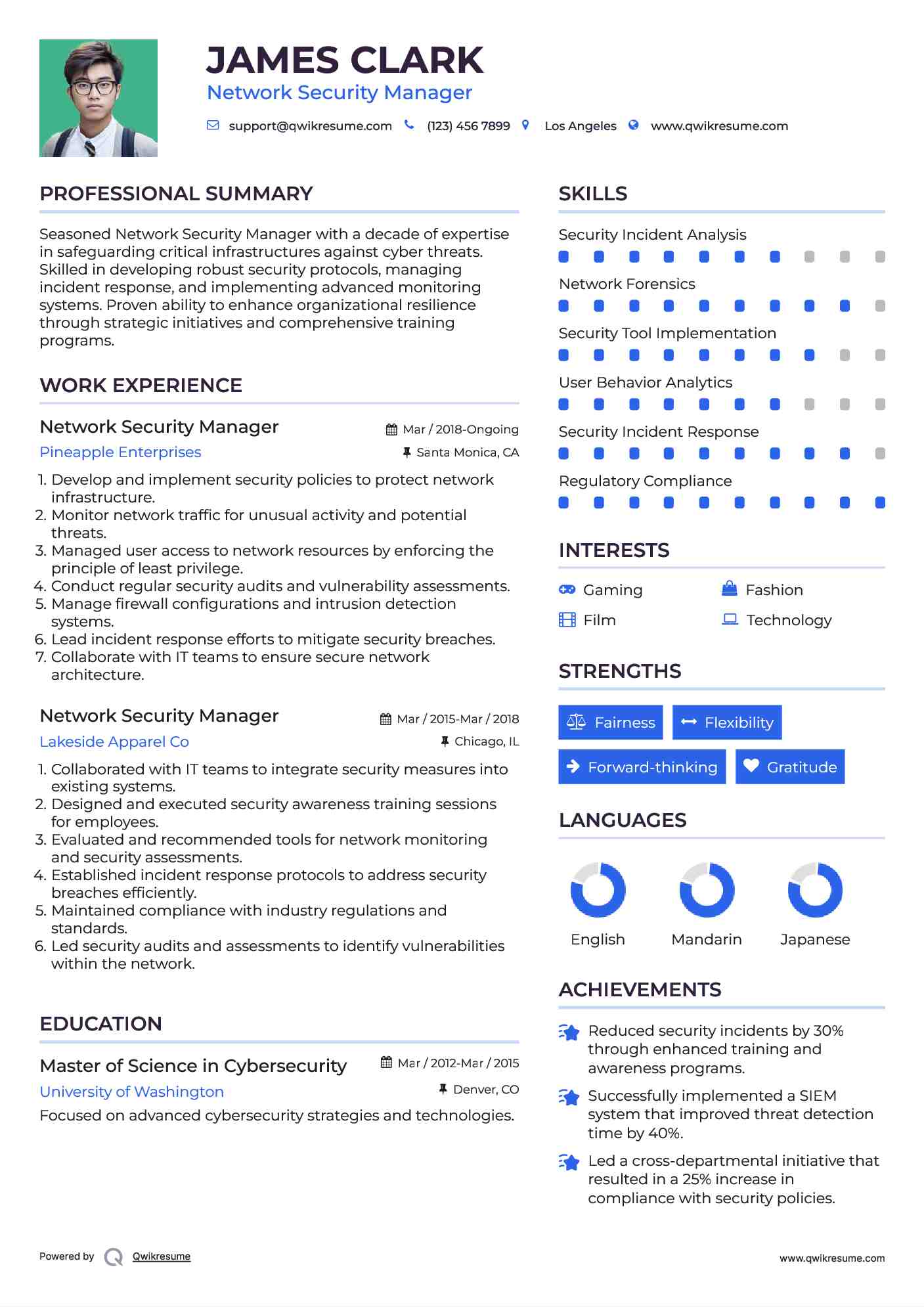 Network Security Manager Resume Example