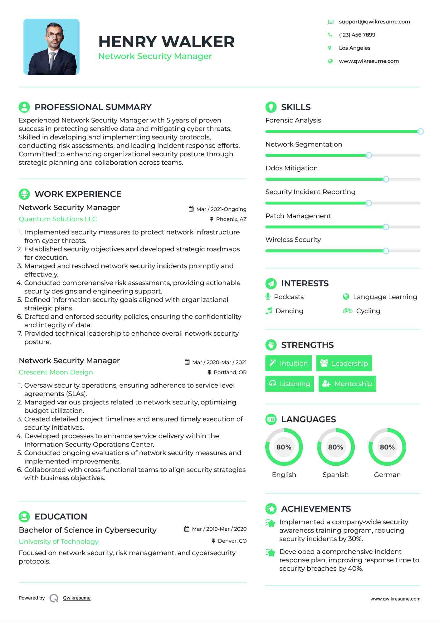 Network Security Manager Resume Example