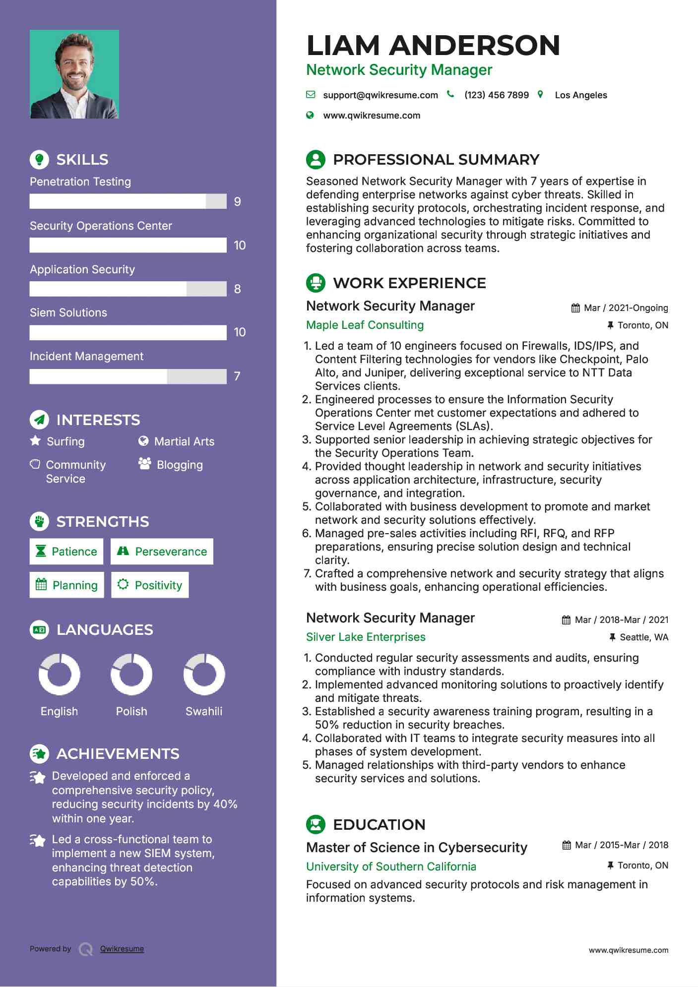 Network Security Manager Resume Sample