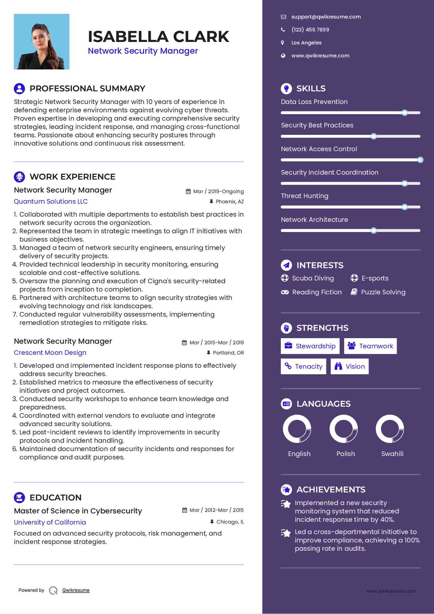 Network Security Manager Resume Sample
