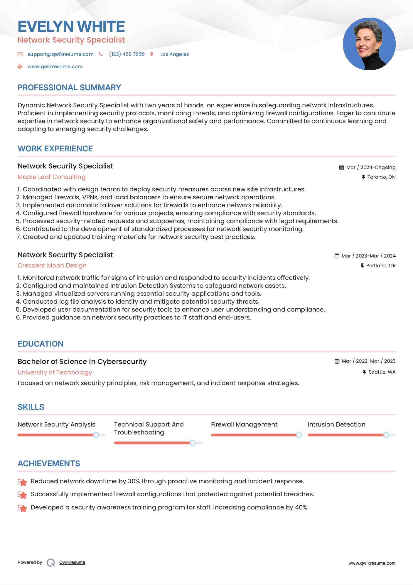 Network Security Specialist Resume Model
