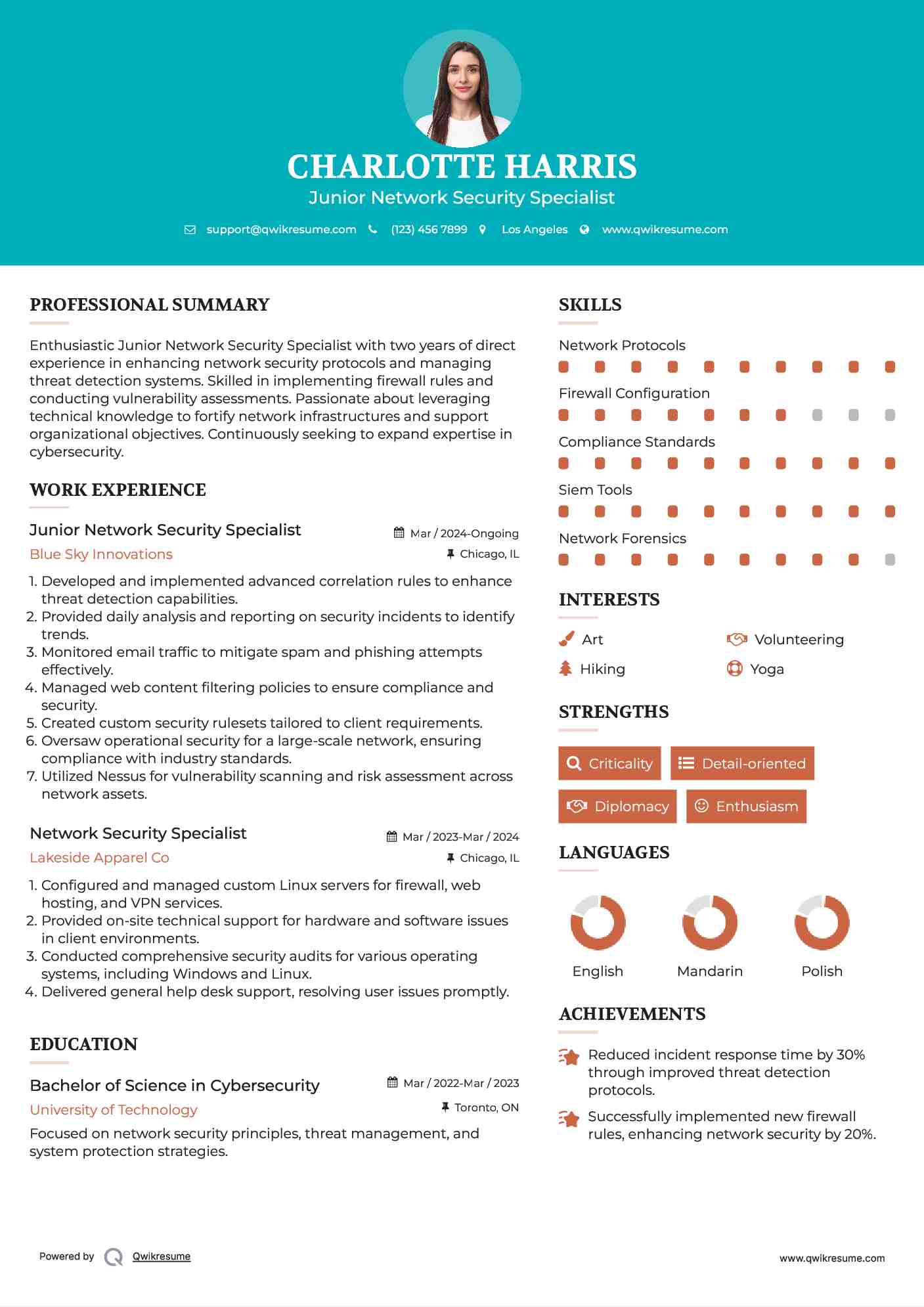 Junior Network Security Specialist Resume Model