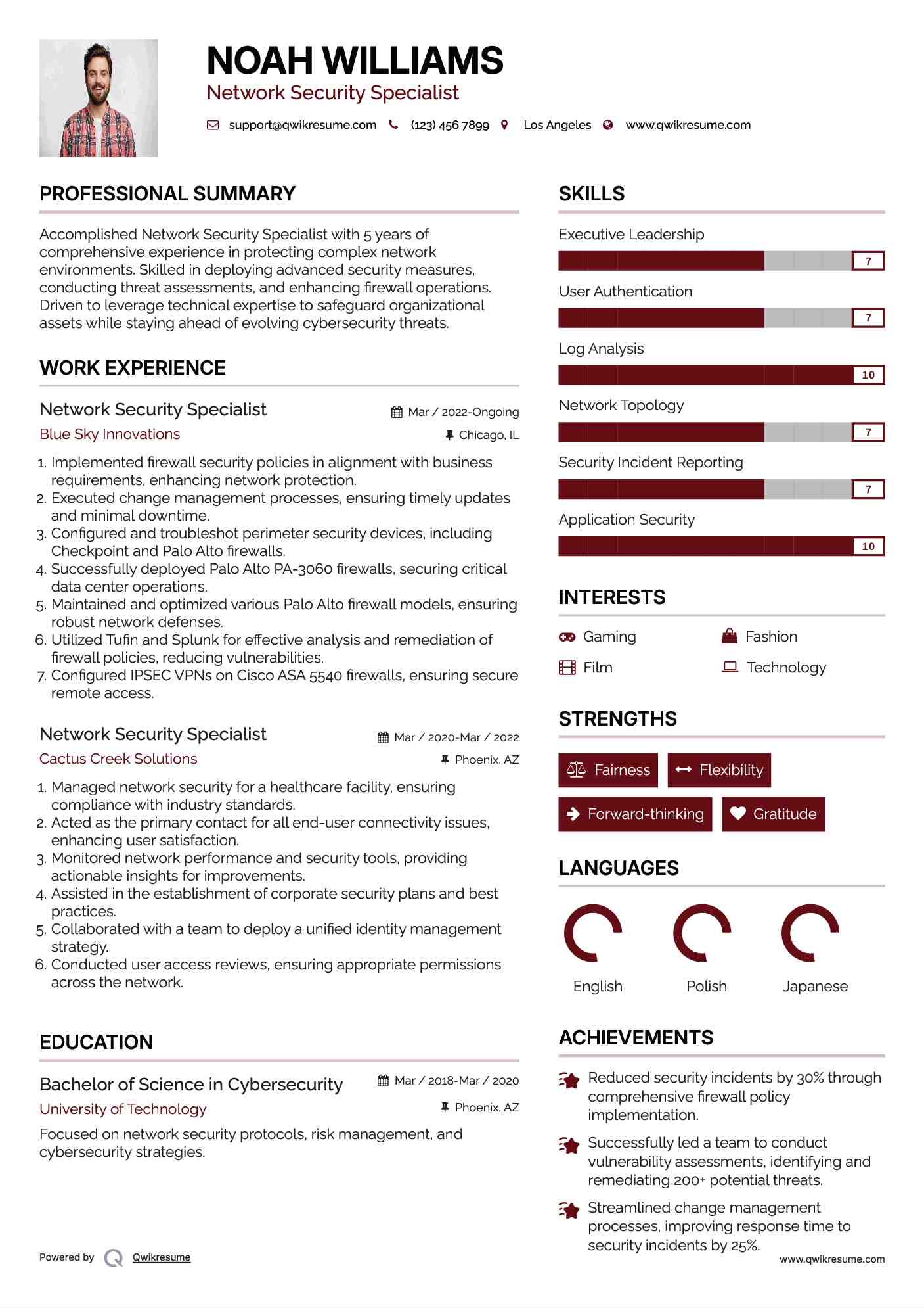 Network Security Specialist Resume Samples QwikResume