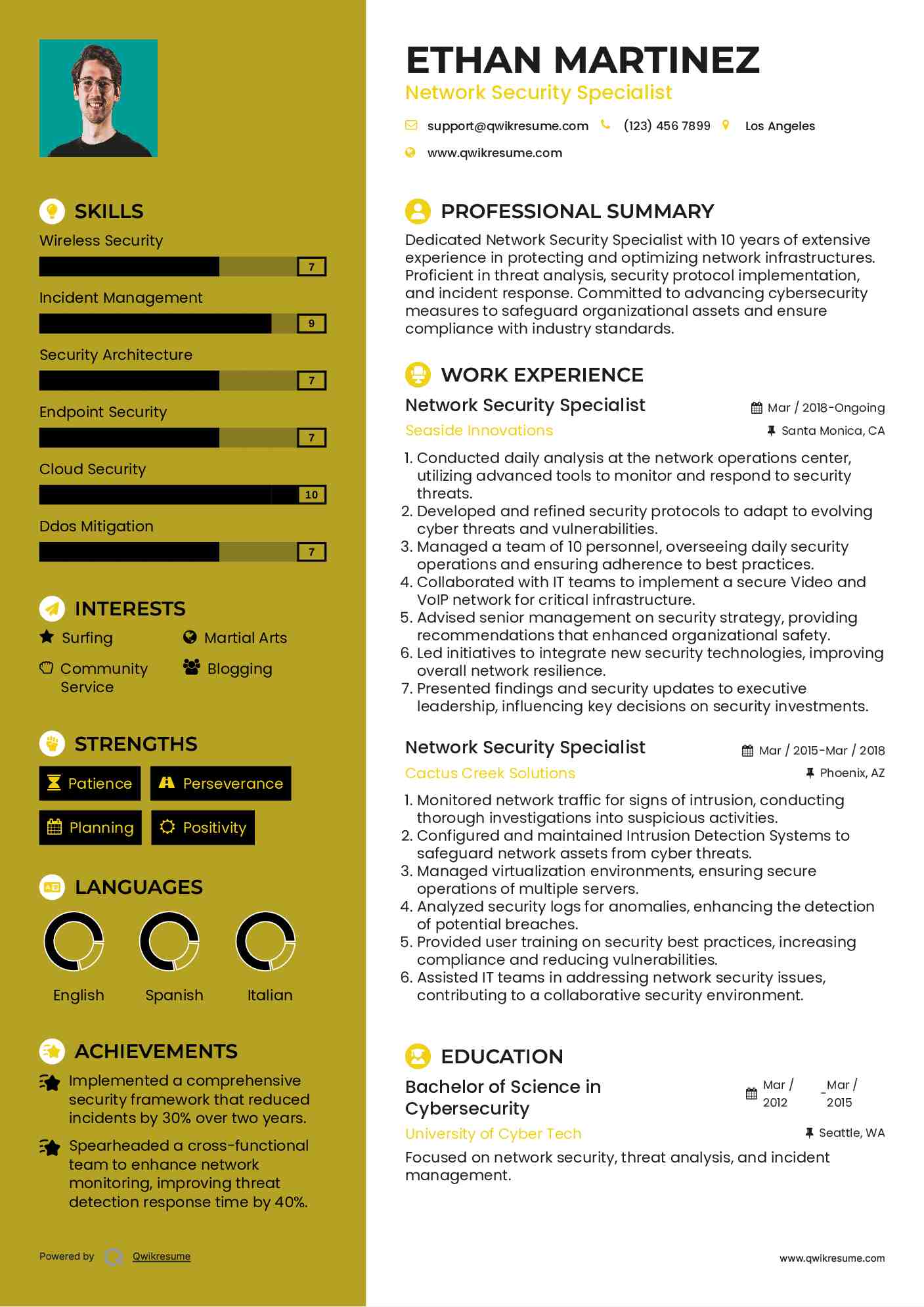 Network Security Specialist Resume Sample