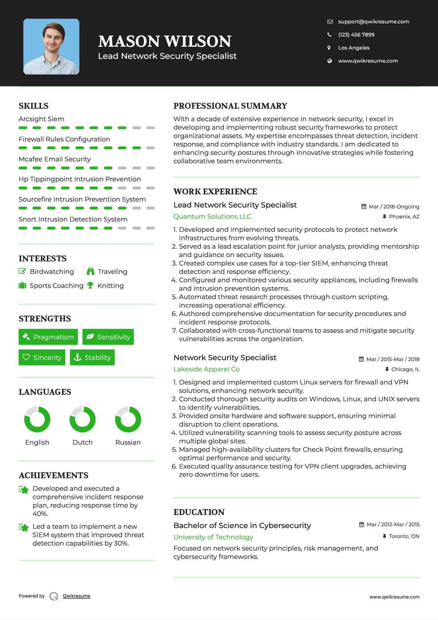 Lead Network Security Specialist Resume Sample