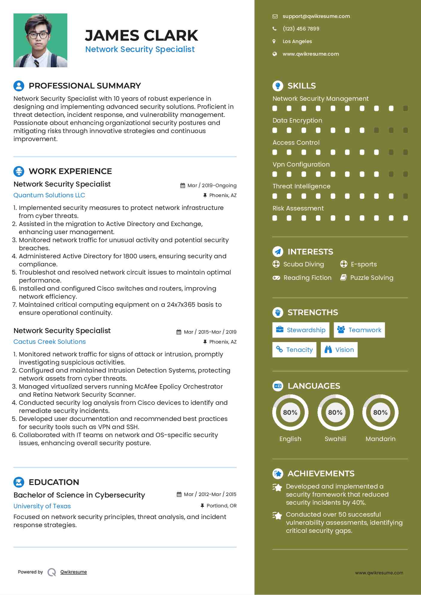 Network Security Specialist Resume Sample