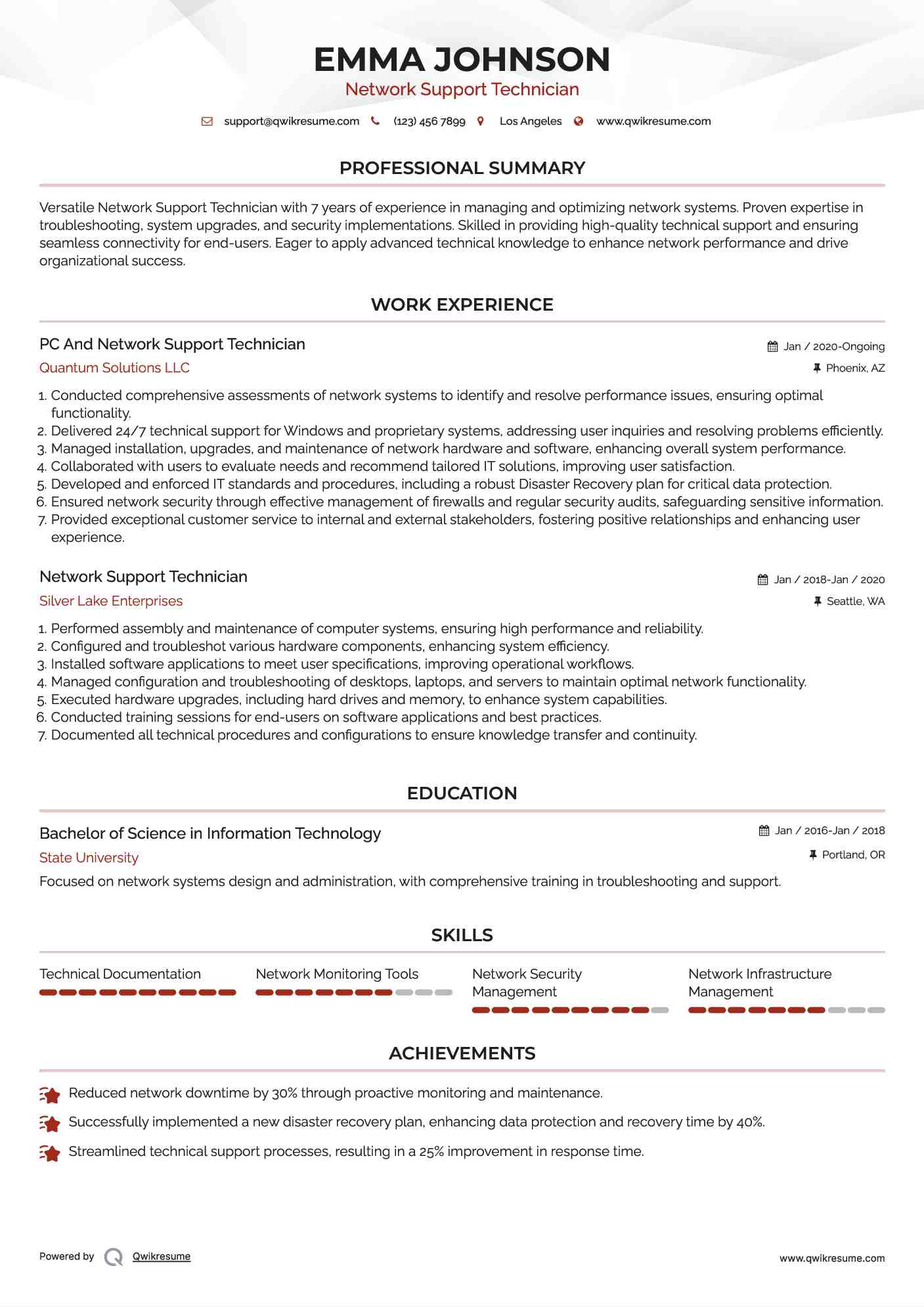 PC And Network Support Technician Resume Model