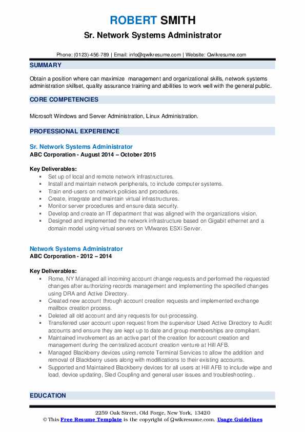 Network Systems Administrator Resume Samples QwikResume