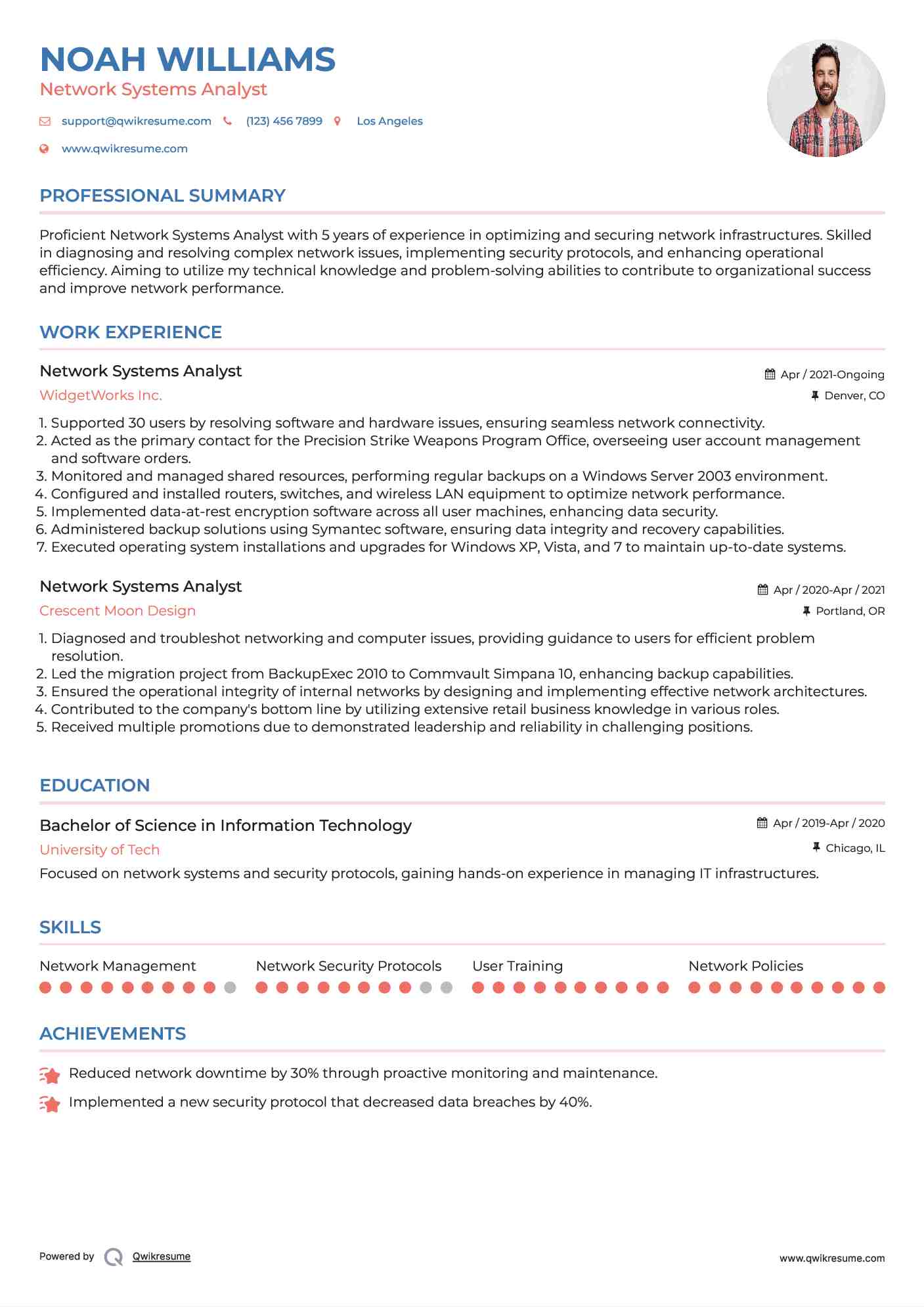 Network Systems Analyst Resume Template