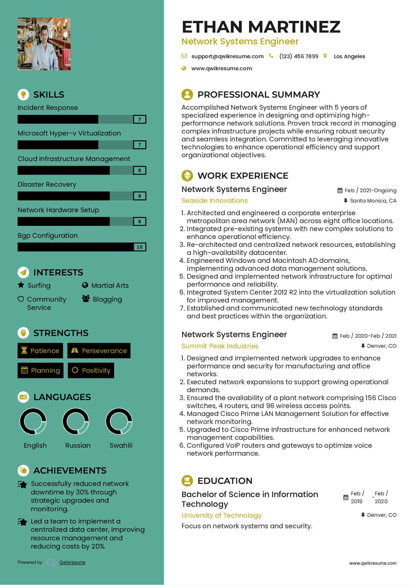 Network Systems Engineer Resume Sample
