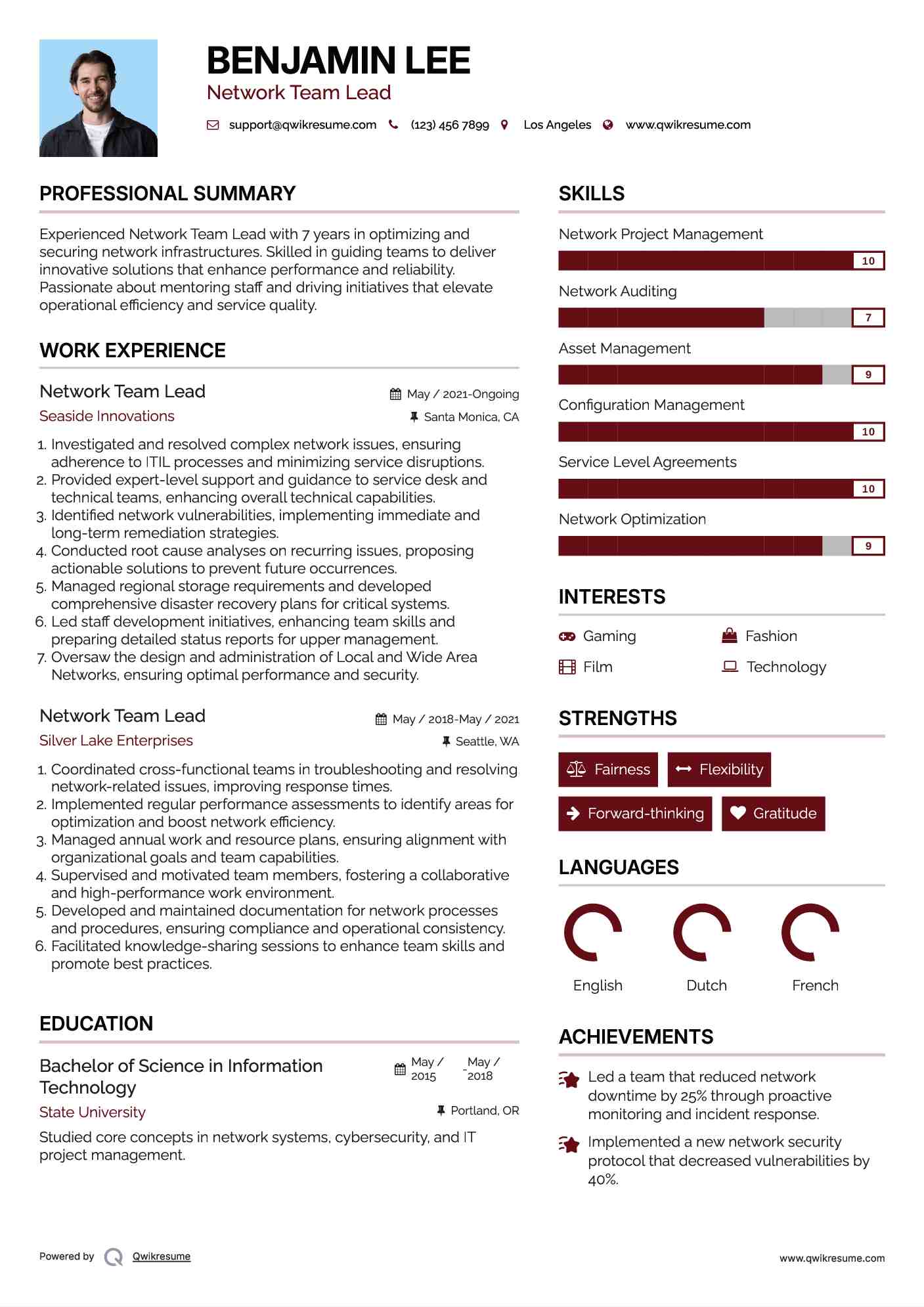 Network Team Lead Resume Template