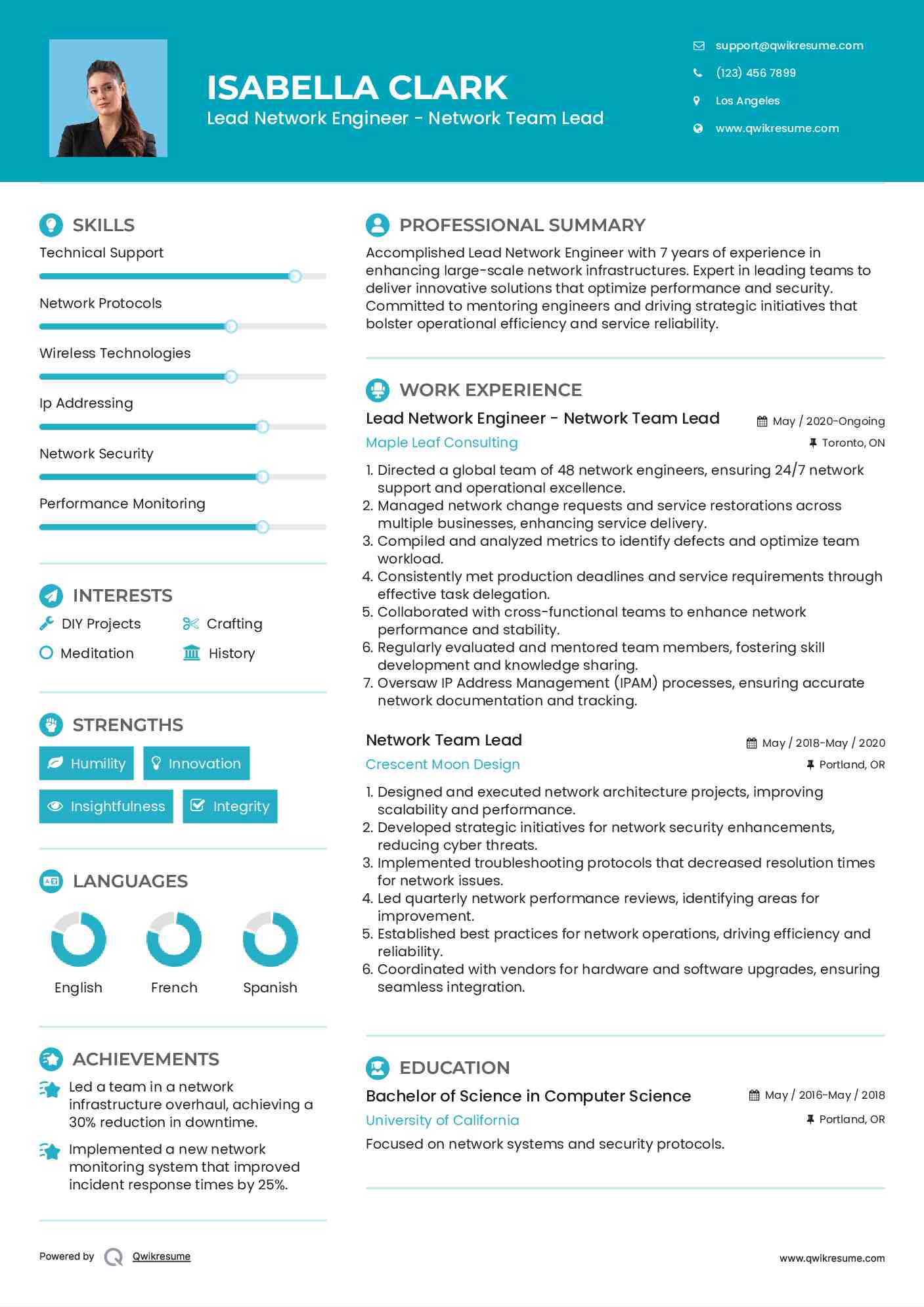 Lead Network Engineer - Network Team Lead Resume Template