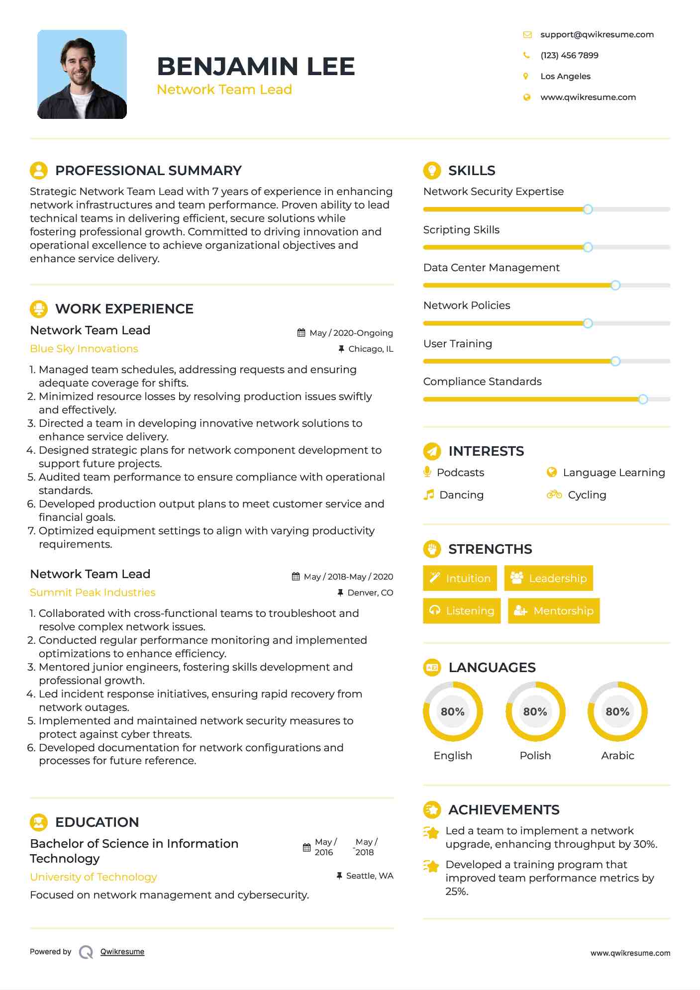 Network Team Lead Resume Template
