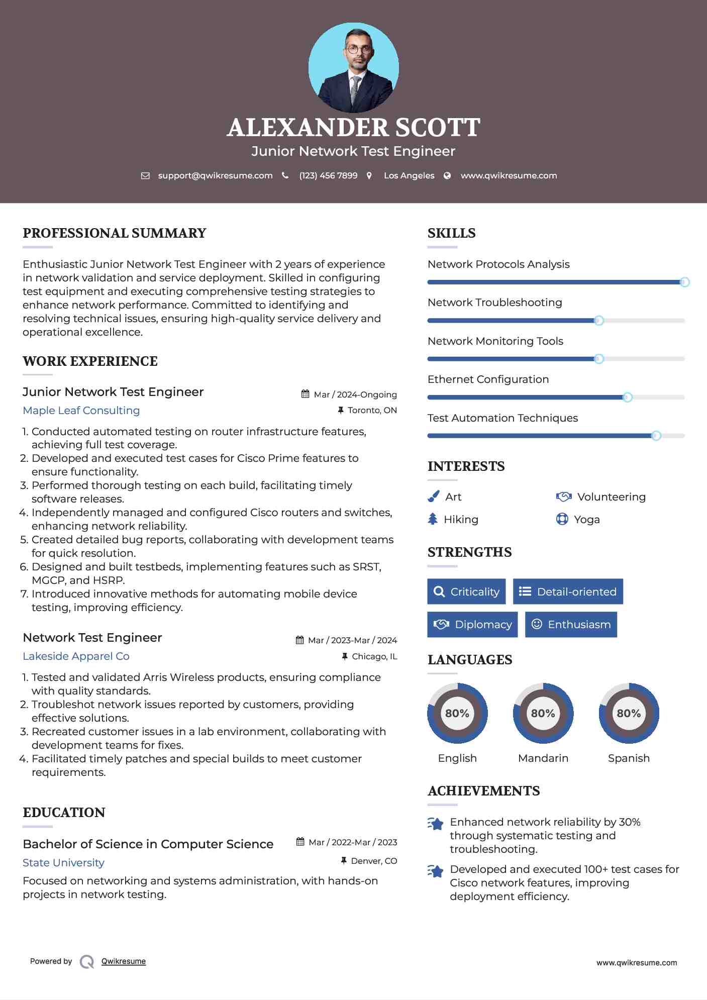 Network Test Engineer Resume Samples QwikResume