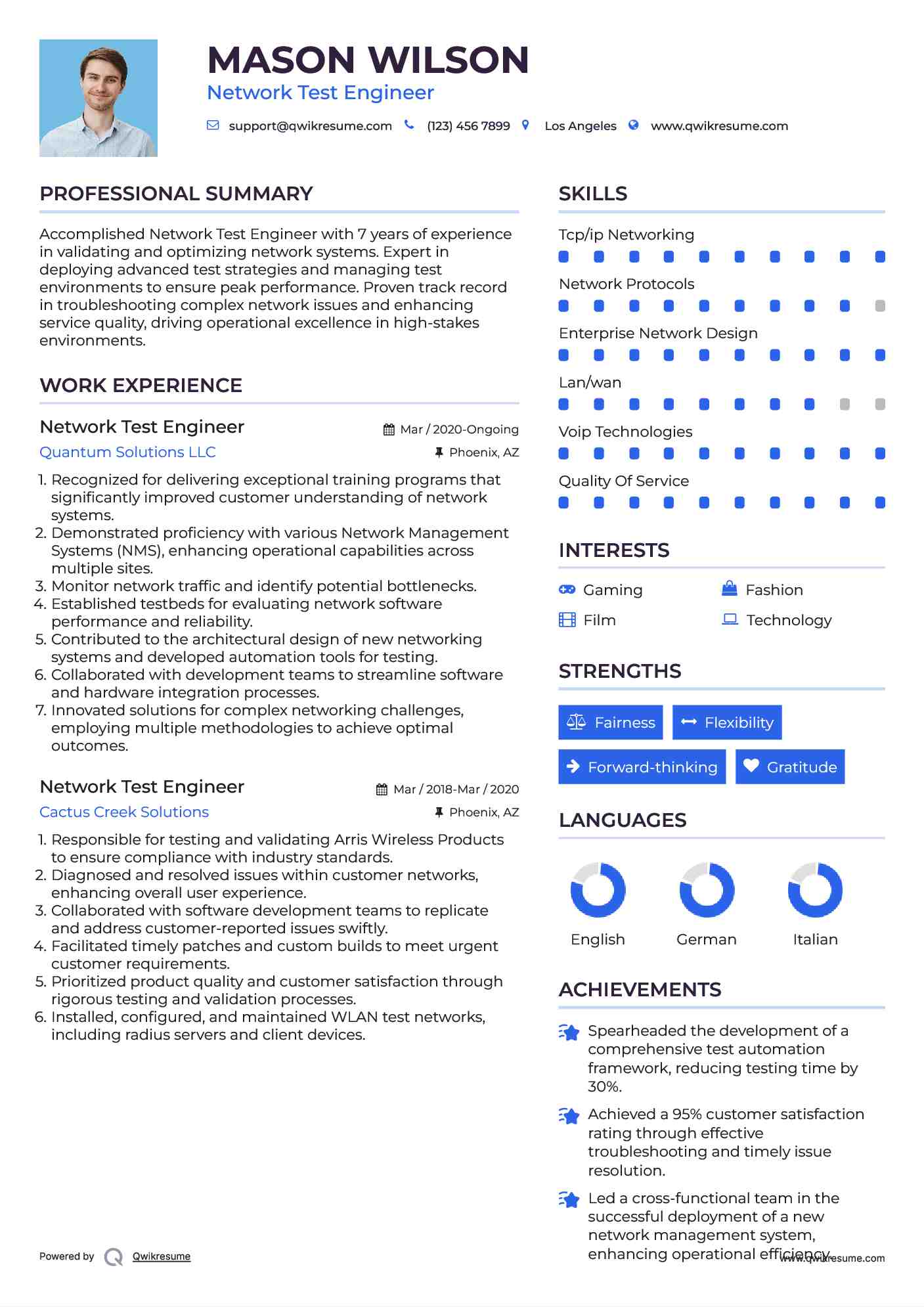 Network Test Engineer Resume Samples QwikResume