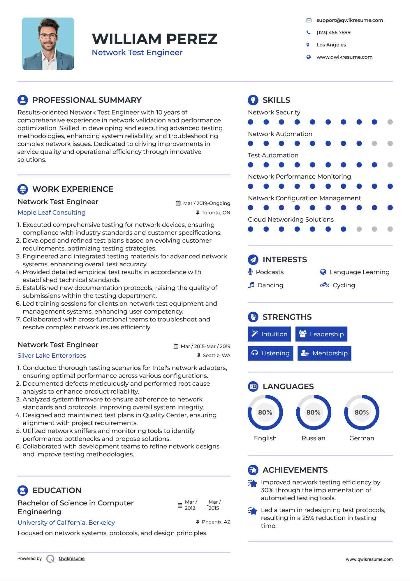 Network Test Engineer Resume Samples QwikResume