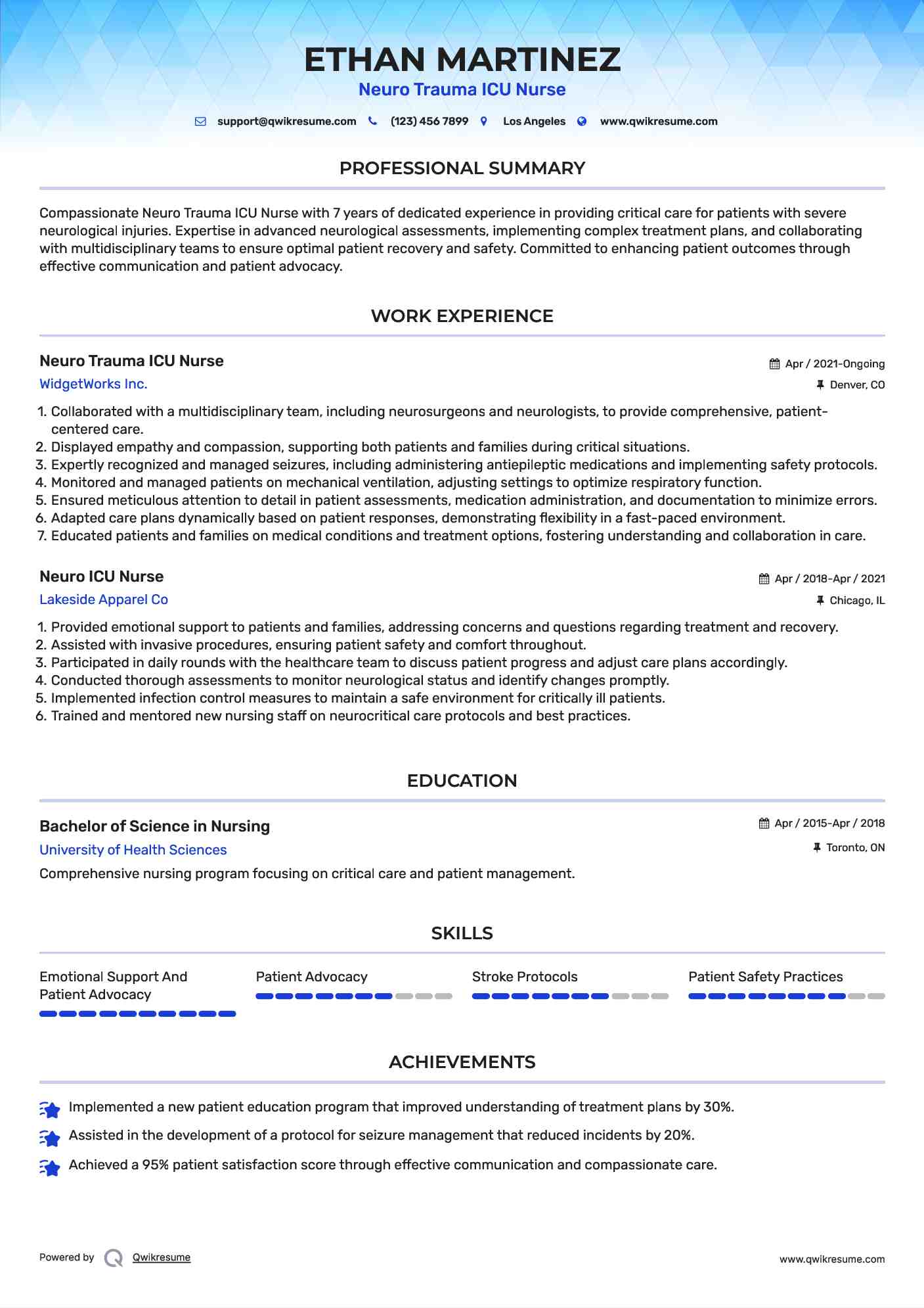 Neuro Trauma ICU Nurse Resume Format