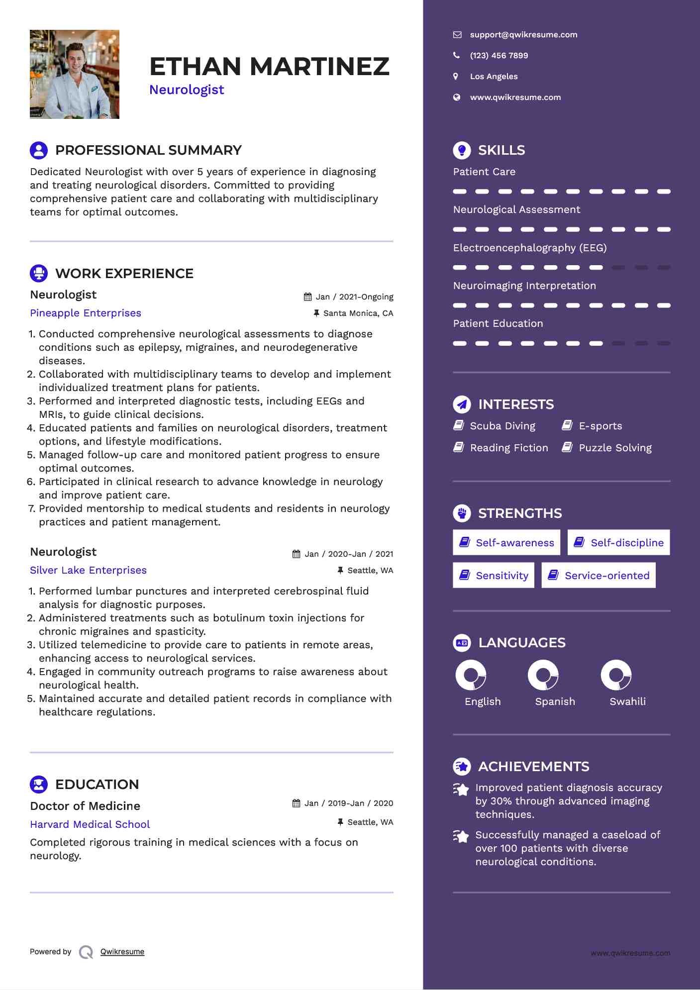 Neurologist Resume Sample