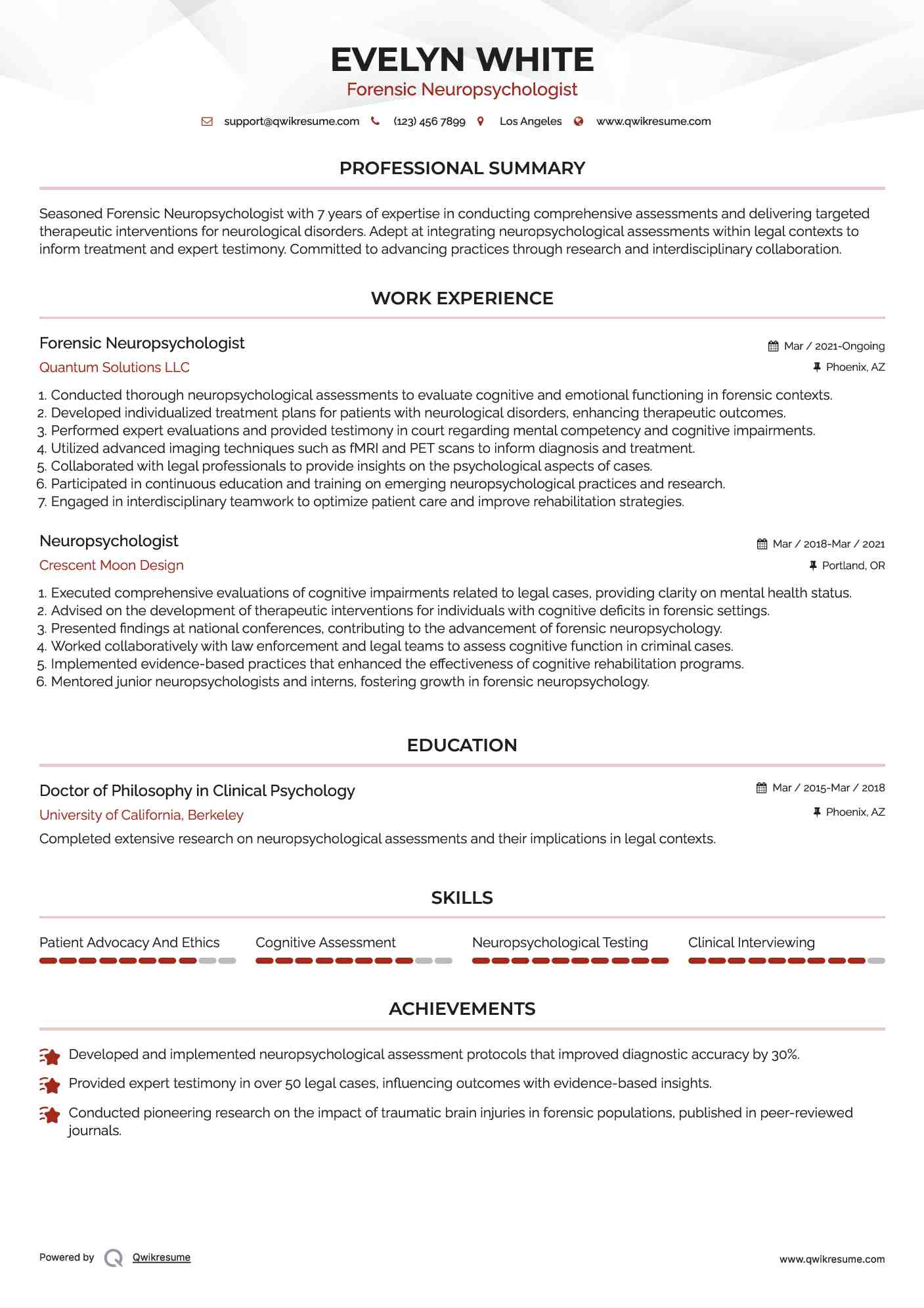 Forensic Neuropsychologist Resume Format