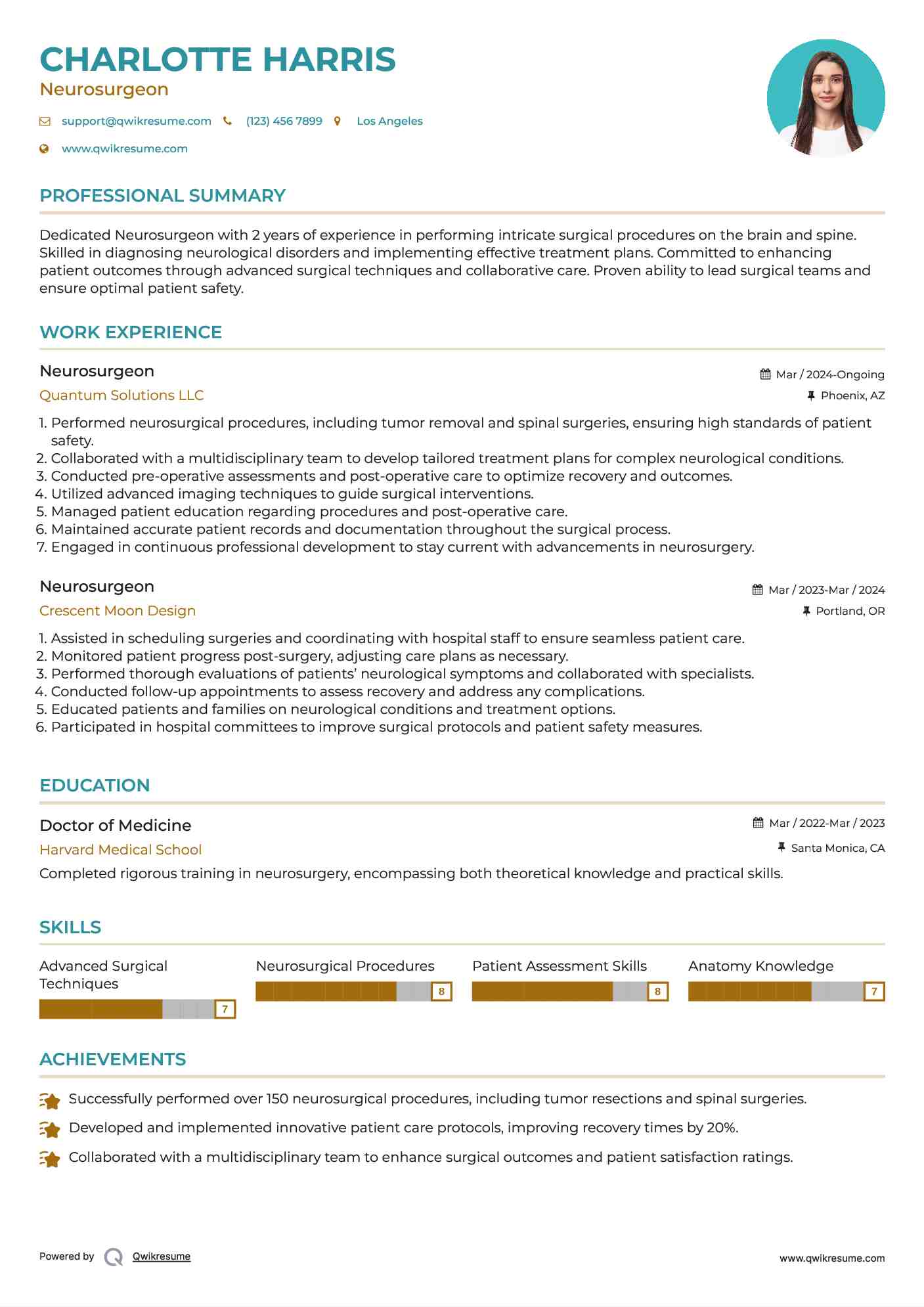 Neurosurgeon Resume Format
