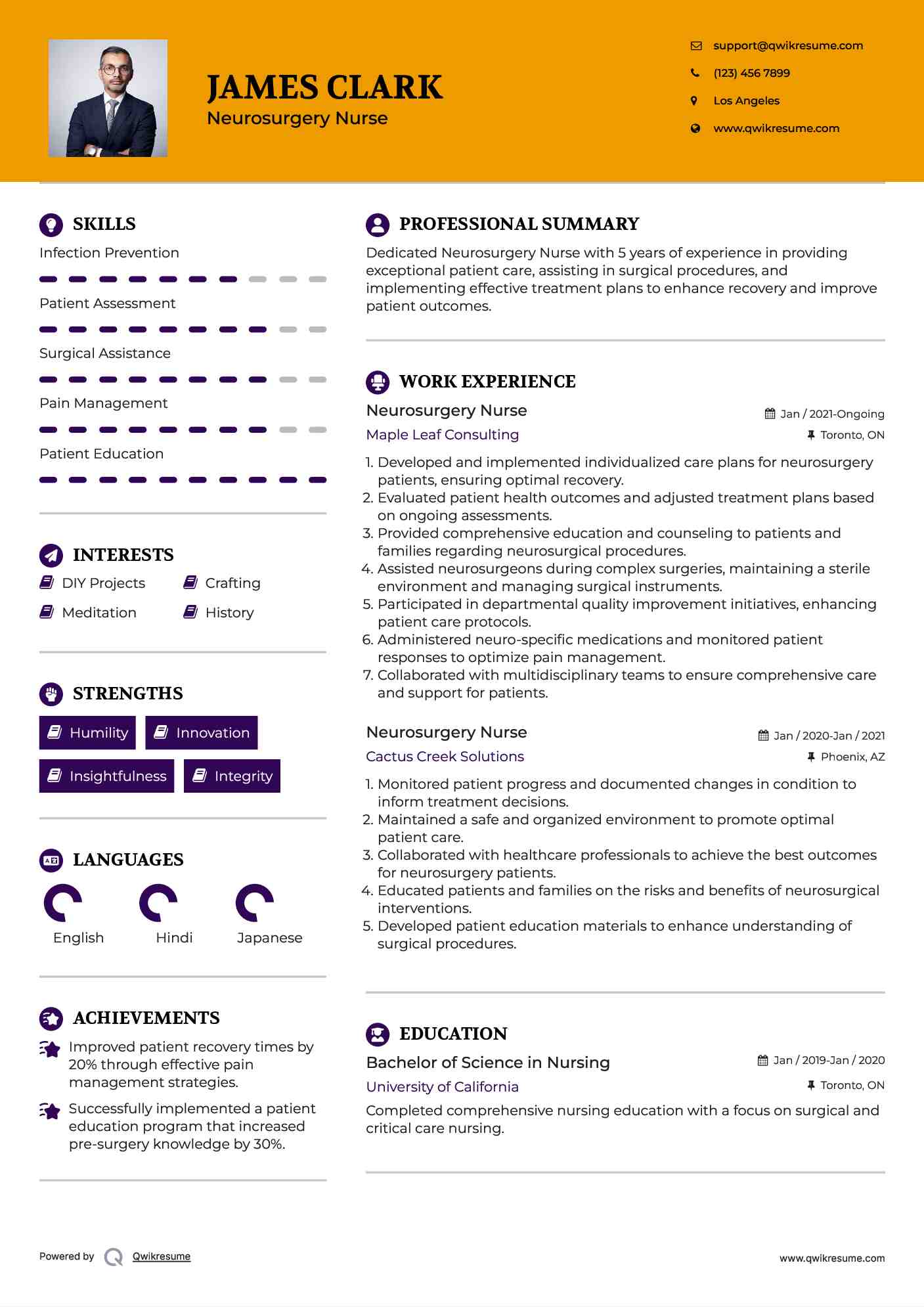 Neurosurgery Nurse Resume Sample