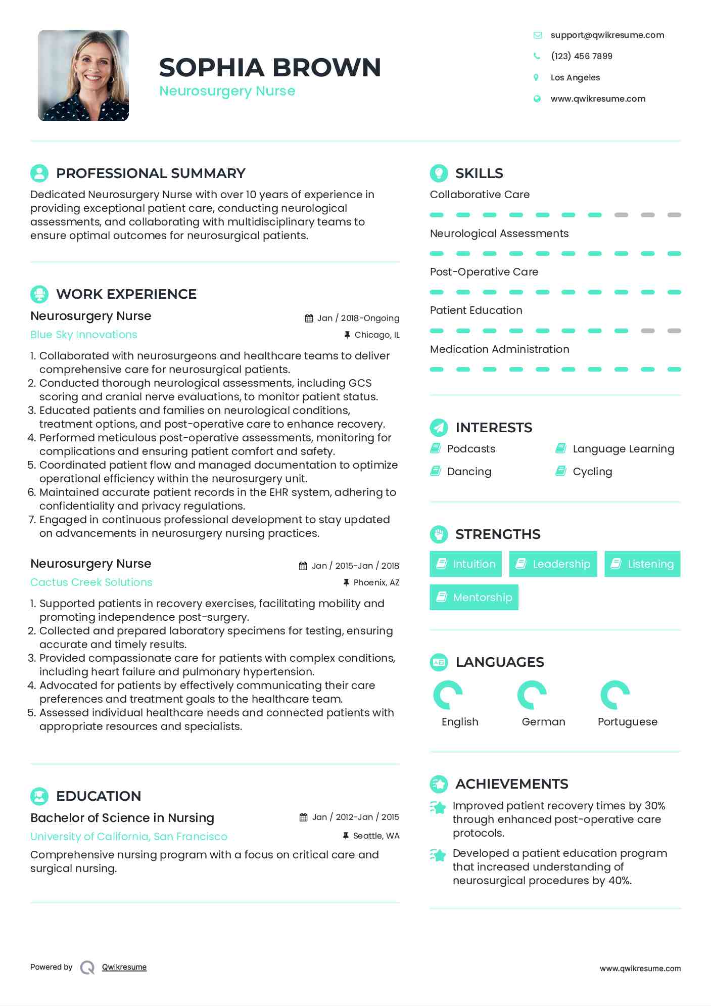 Neurosurgery Nurse Resume Sample