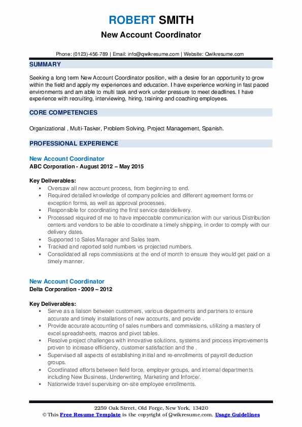 New Account Coordinator Resume Samples QwikResume