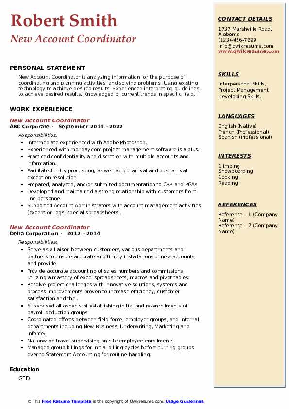 New Account Coordinator Resume Samples QwikResume