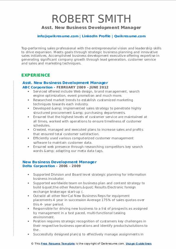 New Business Development Manager Resume Samples Qwikresume