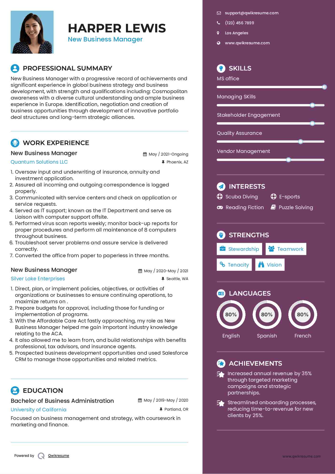 New Business Manager Resume Template