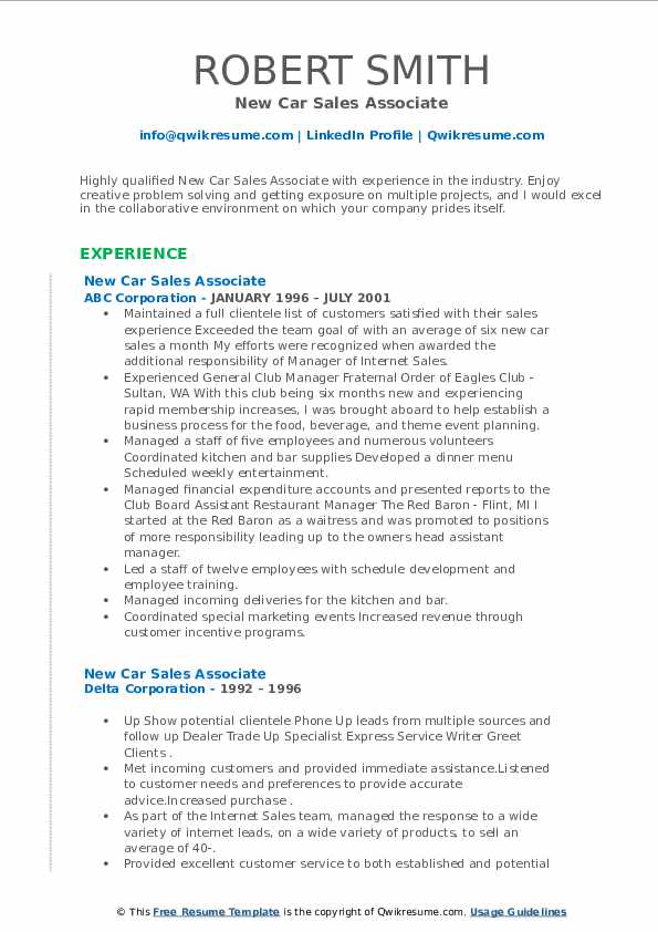 New Car Sales Associate Resume Samples QwikResume
