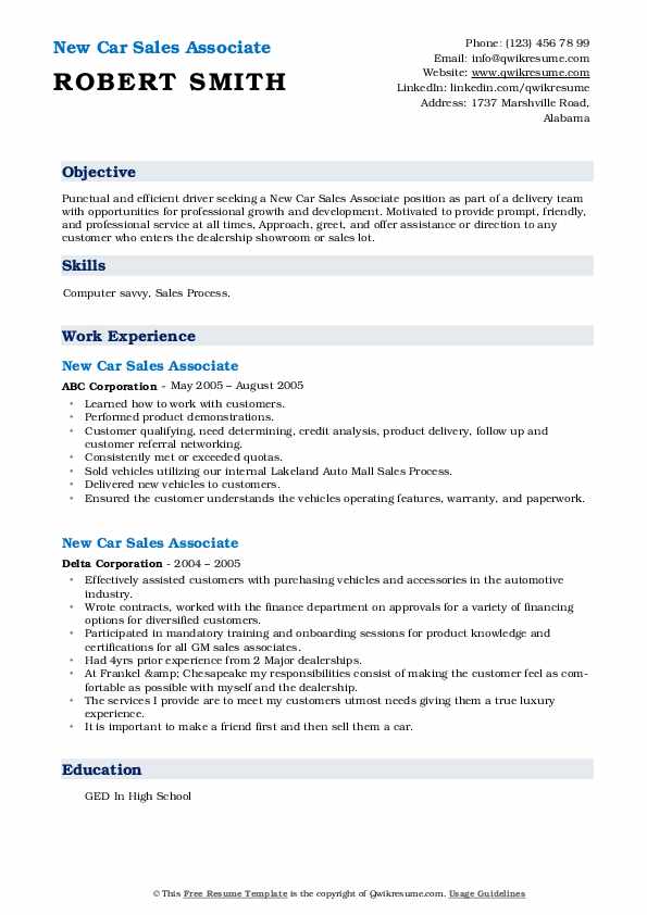 New Car Sales Associate Resume Samples QwikResume