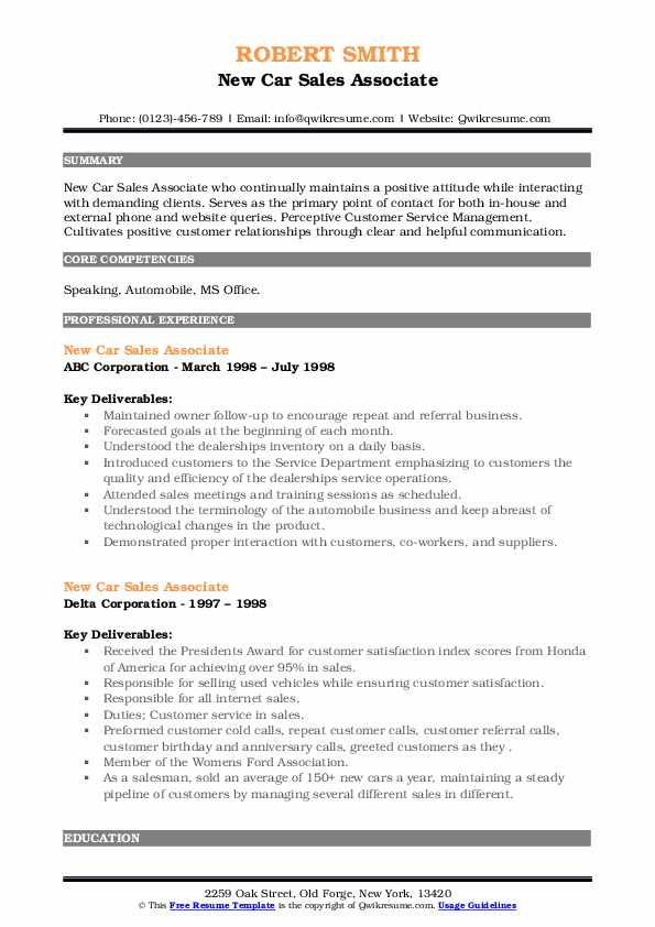 New Car Sales Associate Resume Samples QwikResume