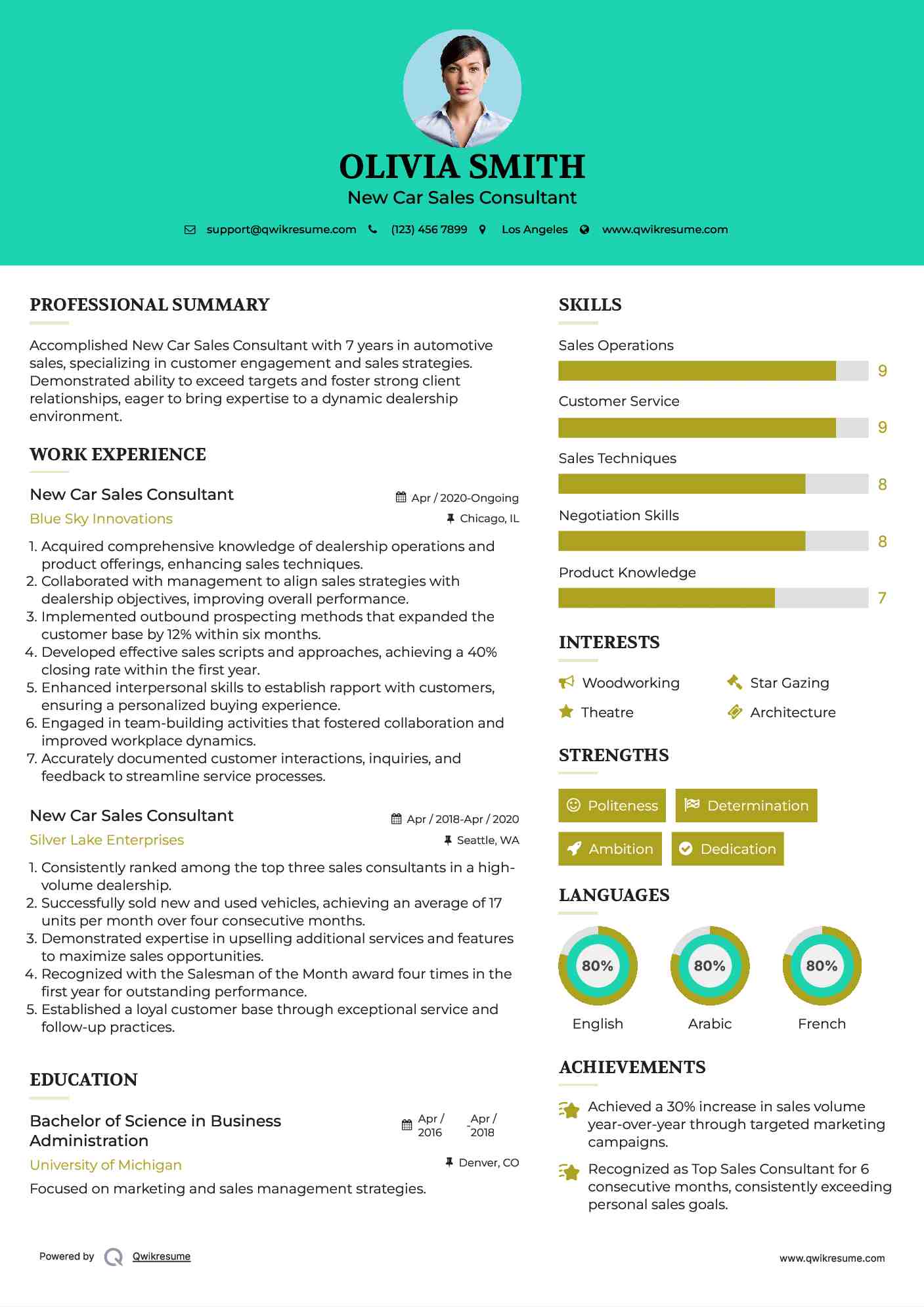 New Car Sales Consultant Resume Format