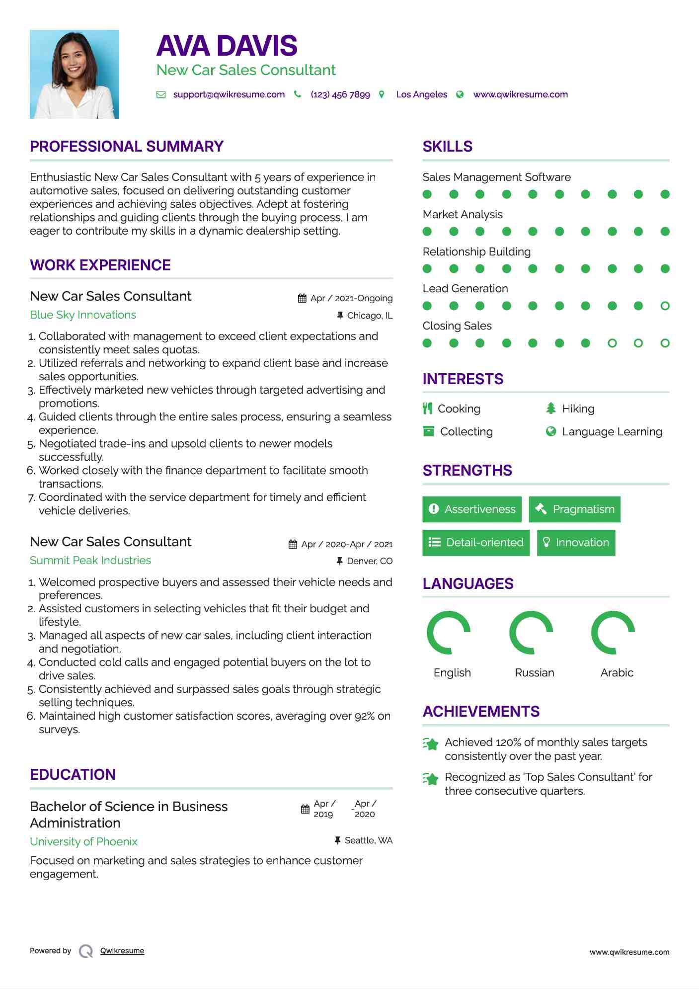 New Car Sales Consultant Resume Template