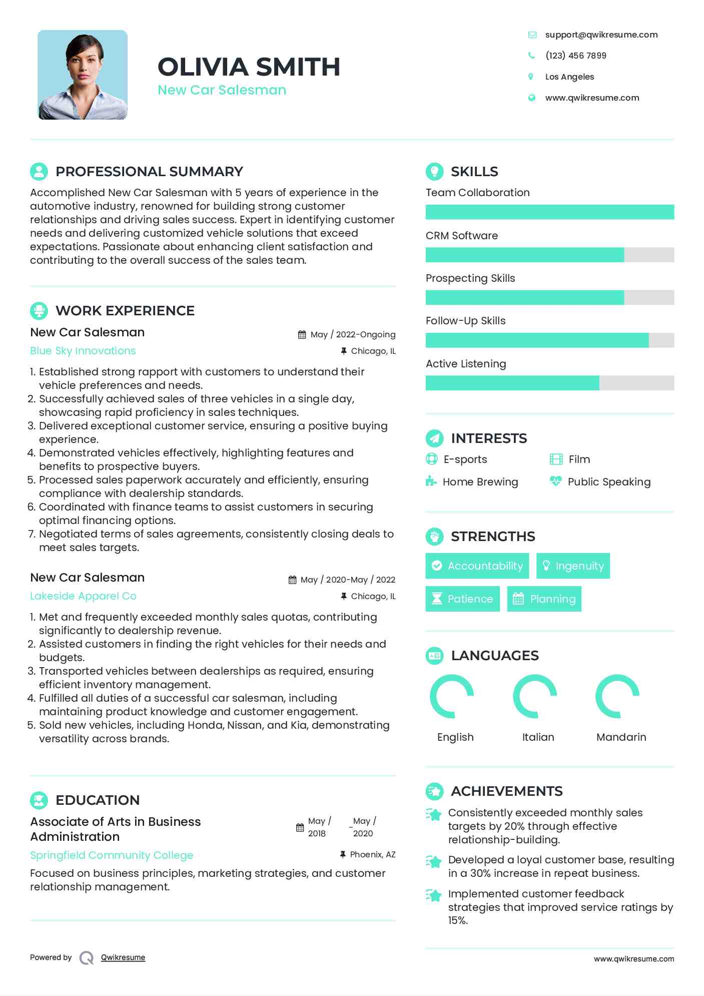 New Car Salesman Resume Example