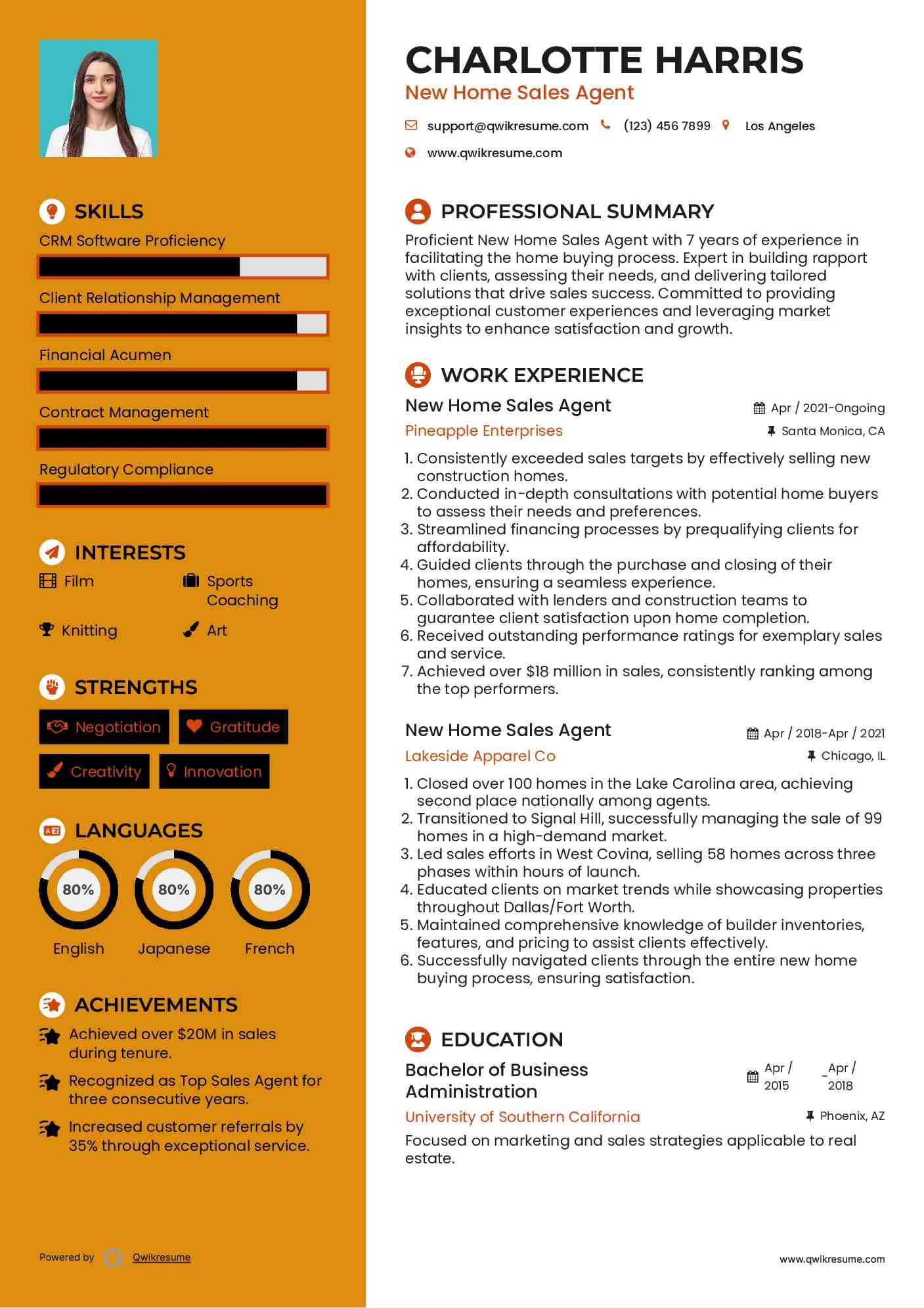 New Home Sales Agent Resume Sample