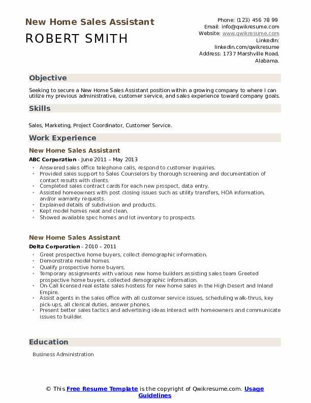 New Home Sales Assistant Resume Samples QwikResume
