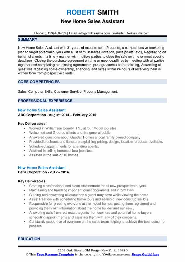 New Home Sales Assistant Resume Samples QwikResume